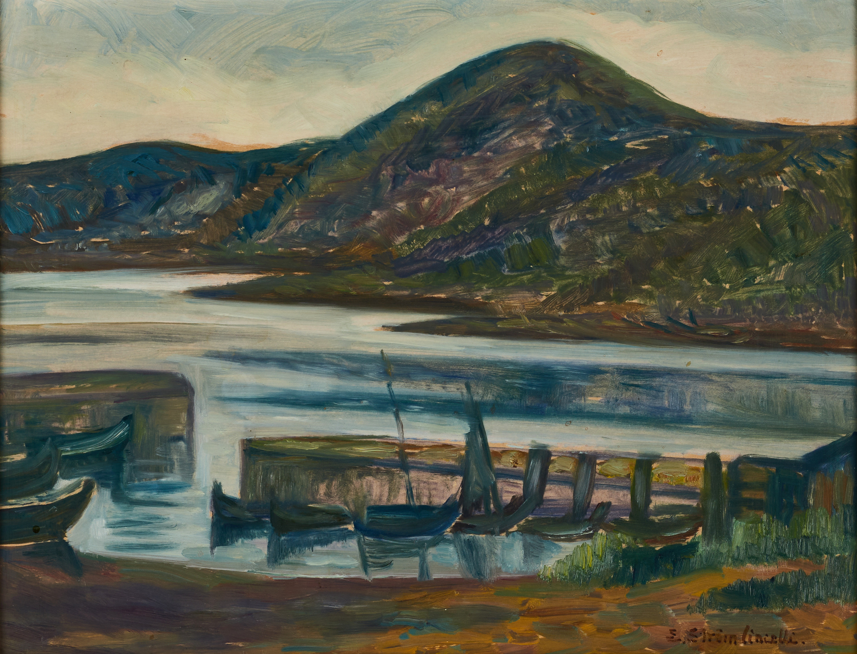 ELSA STRÖM-CIACELLI (1876-1952): "Kullaberg i Skåne" signerad E. Ström-Ciacelli, olja på kartong.