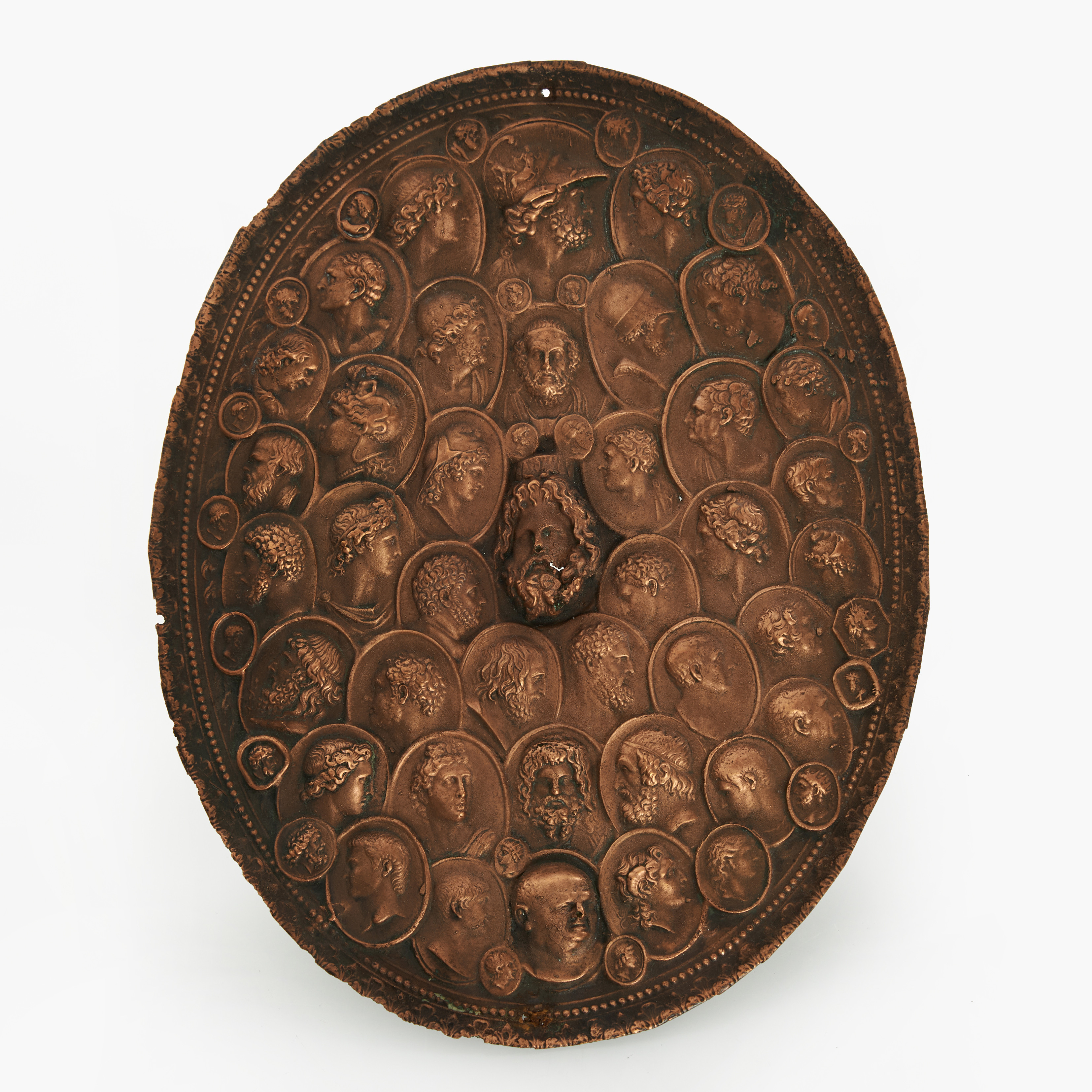RELIEF, koppar, porträtt av grekiska filosofer, romerska kejsare.