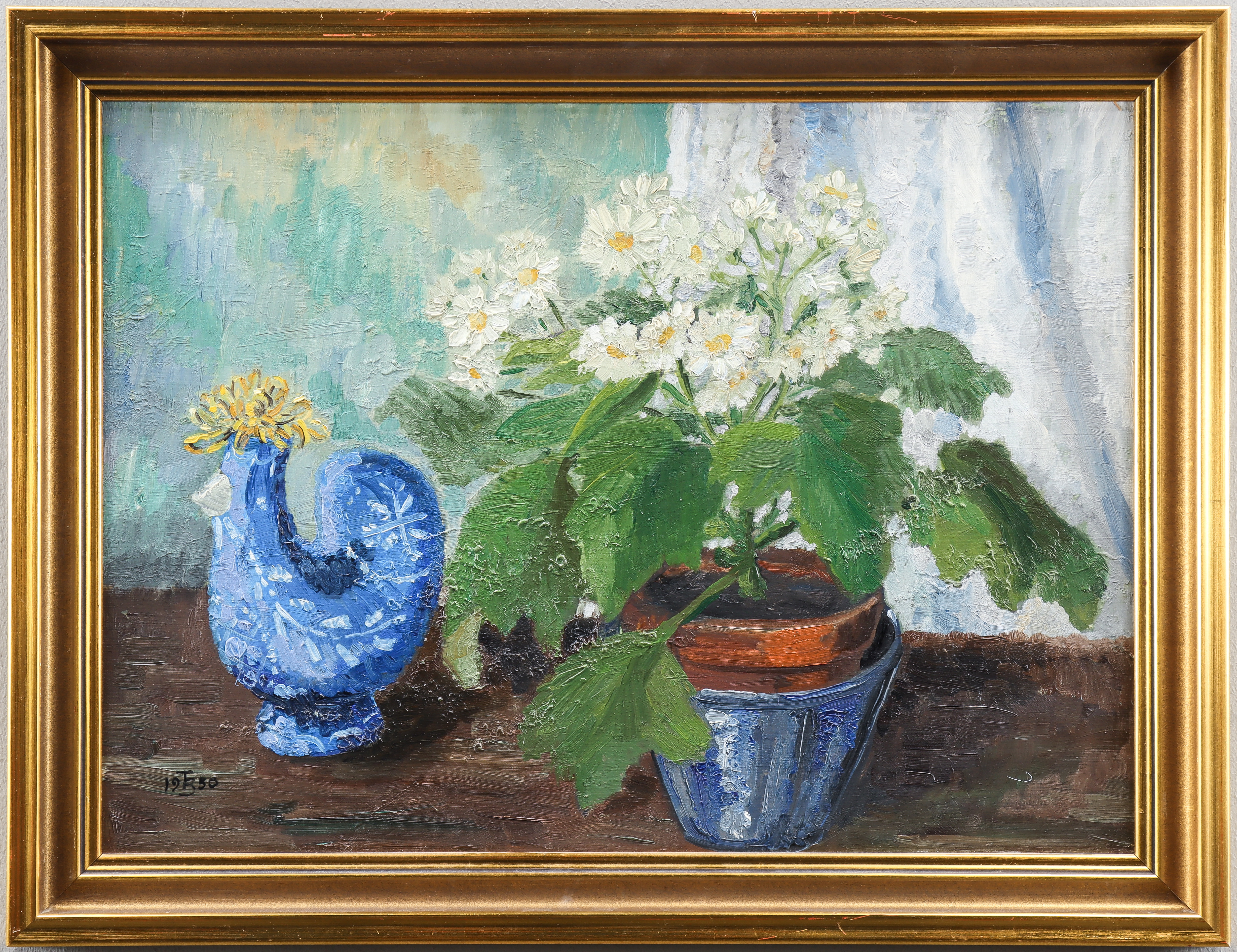 OIDENTIFIERAD KONSTNÄR olja på pannå, monogramsignerad 1950.