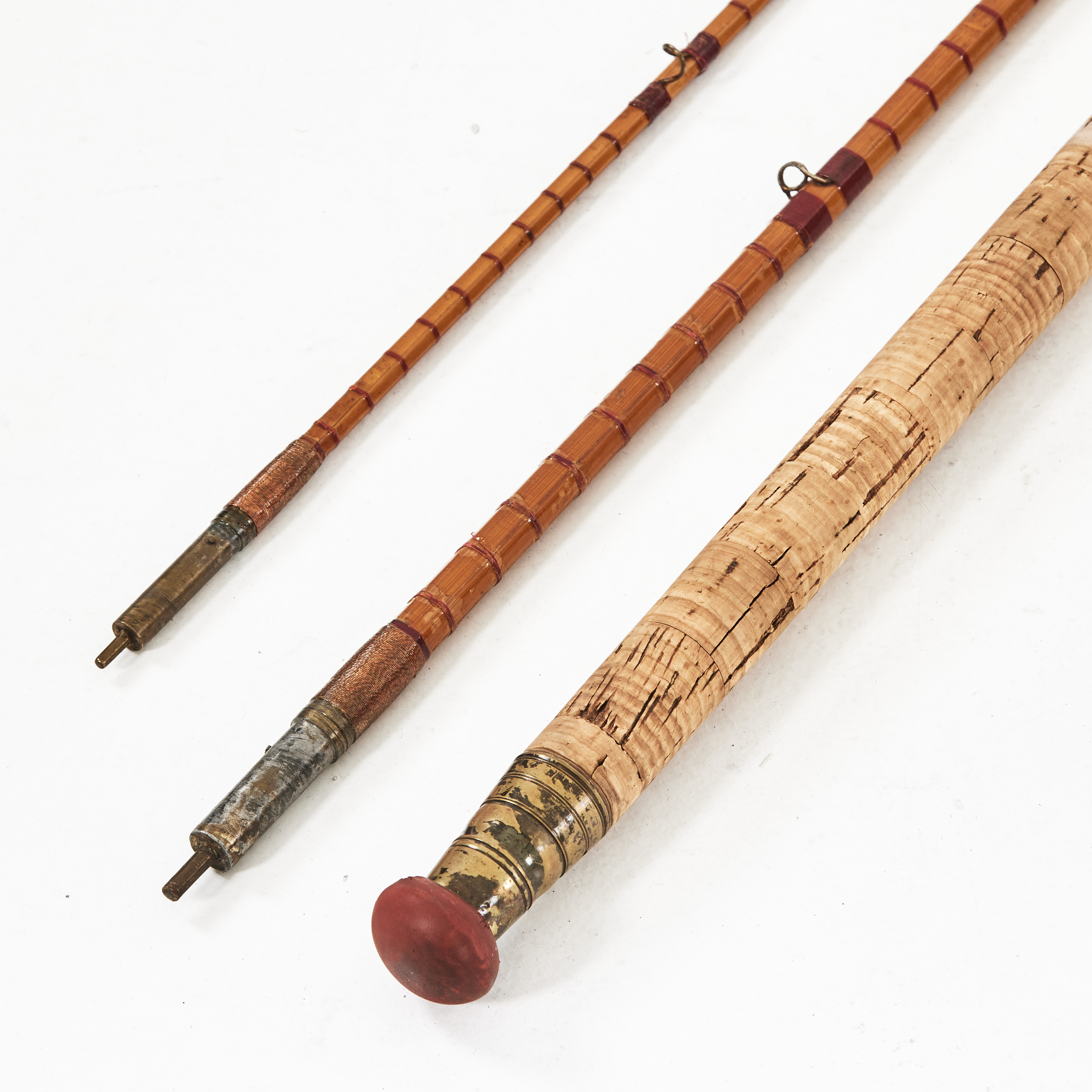 FLUGFISKESPÖ, Tvåhandsspö, J. Peek & Son, "The Favourite", tillverkar i bambu med korkhandtag, tredelat.