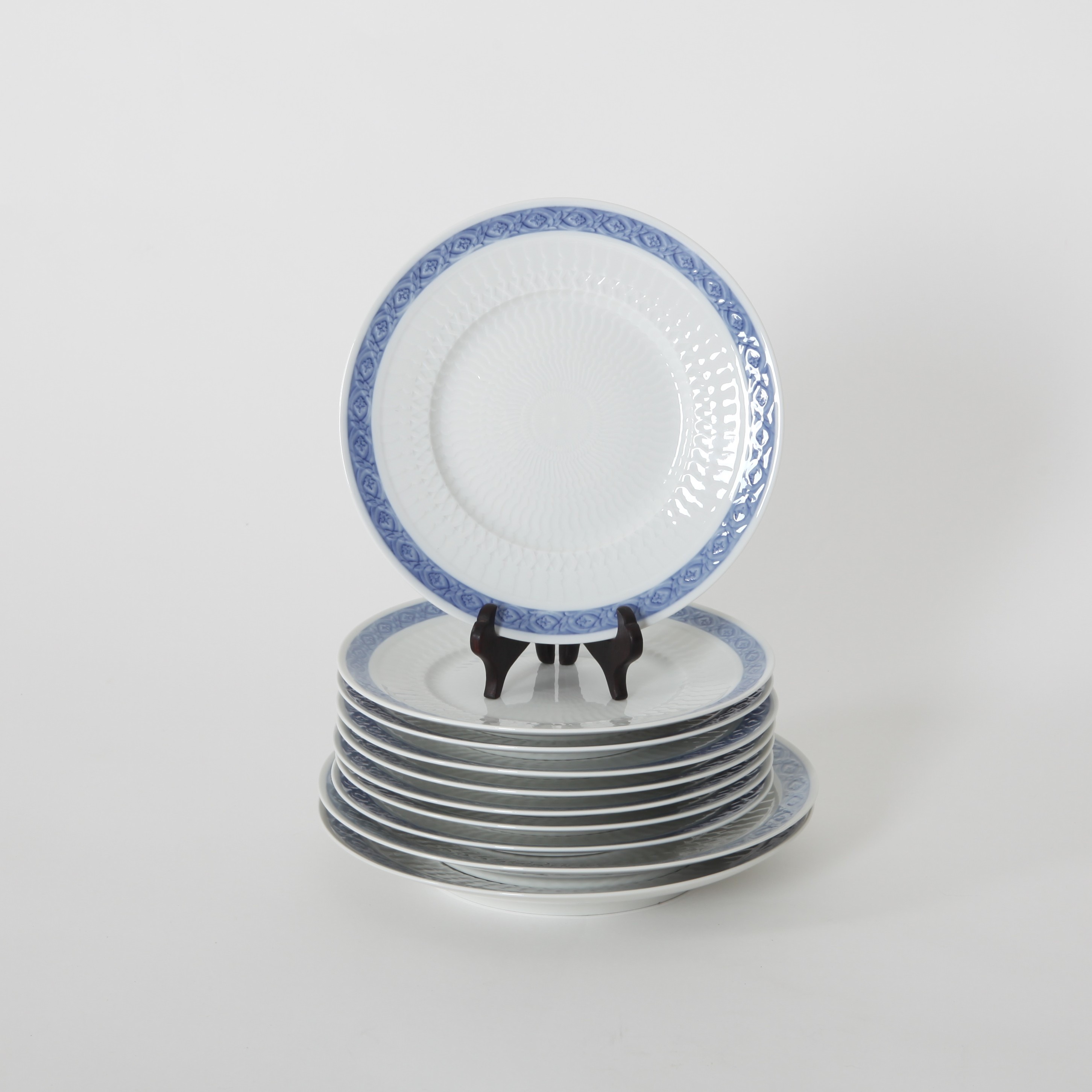 TALLRIKAR, 10 st, "Blå vifte", Royal Copenhagen, Danmark.