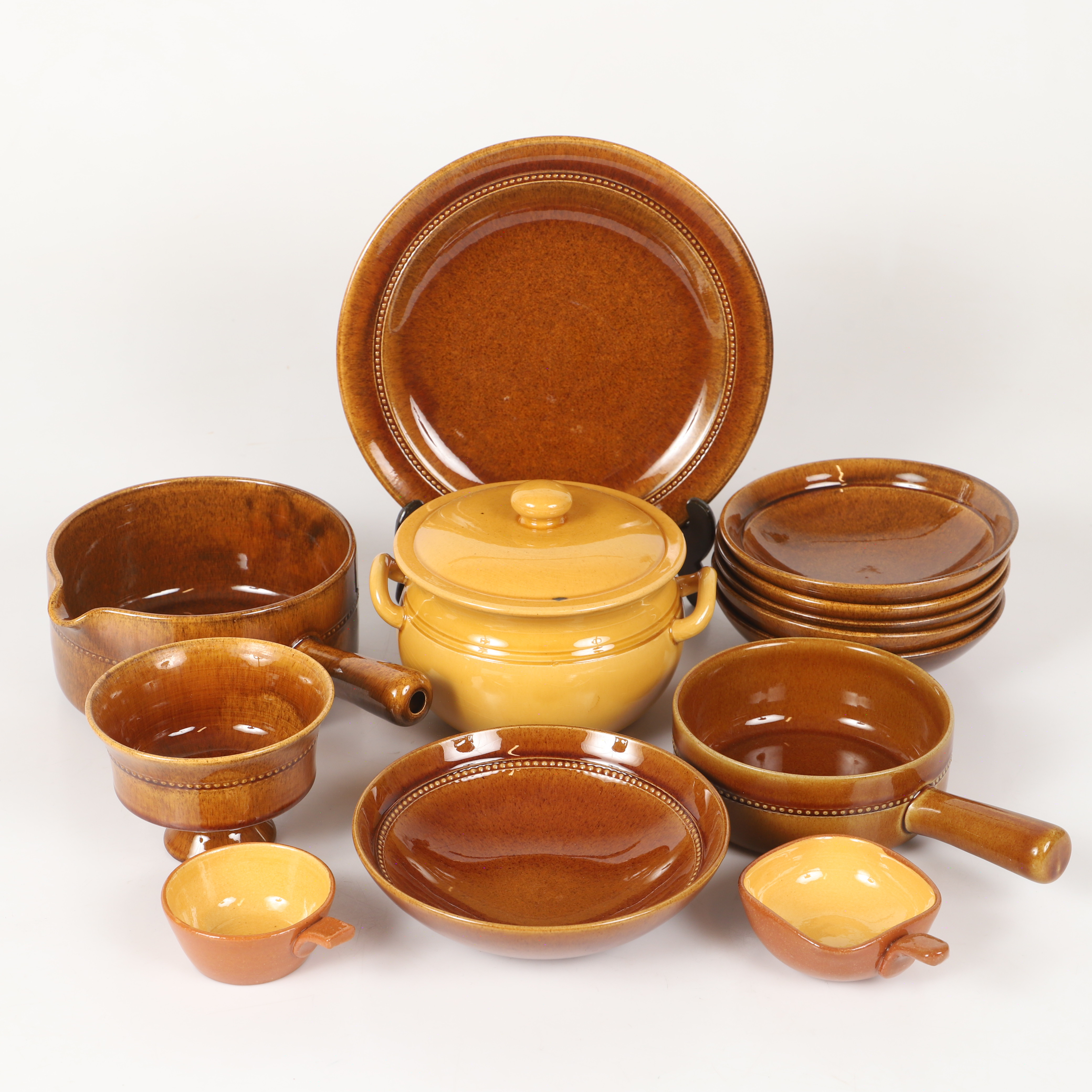 SERVISDELAR, 13 stycken, "Old Höganäs", glaserad lergods, Andersson & Johansson, Höganäs, 1960-tal.