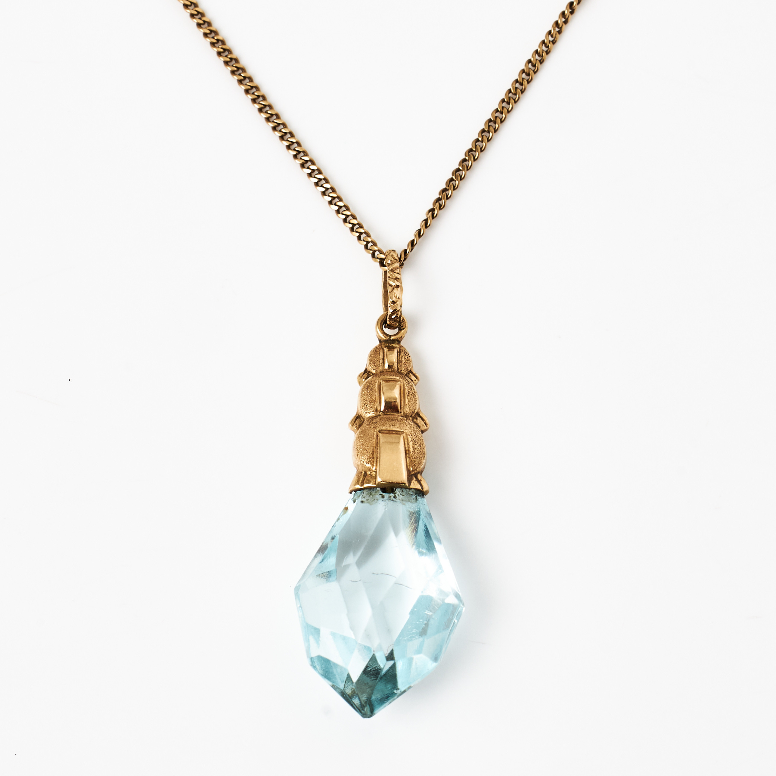 HÄNGE, fantasislipad blå glassten, KEDJA, 18 k guld, manglad pansarlänk, svenska kontrollstämplar.