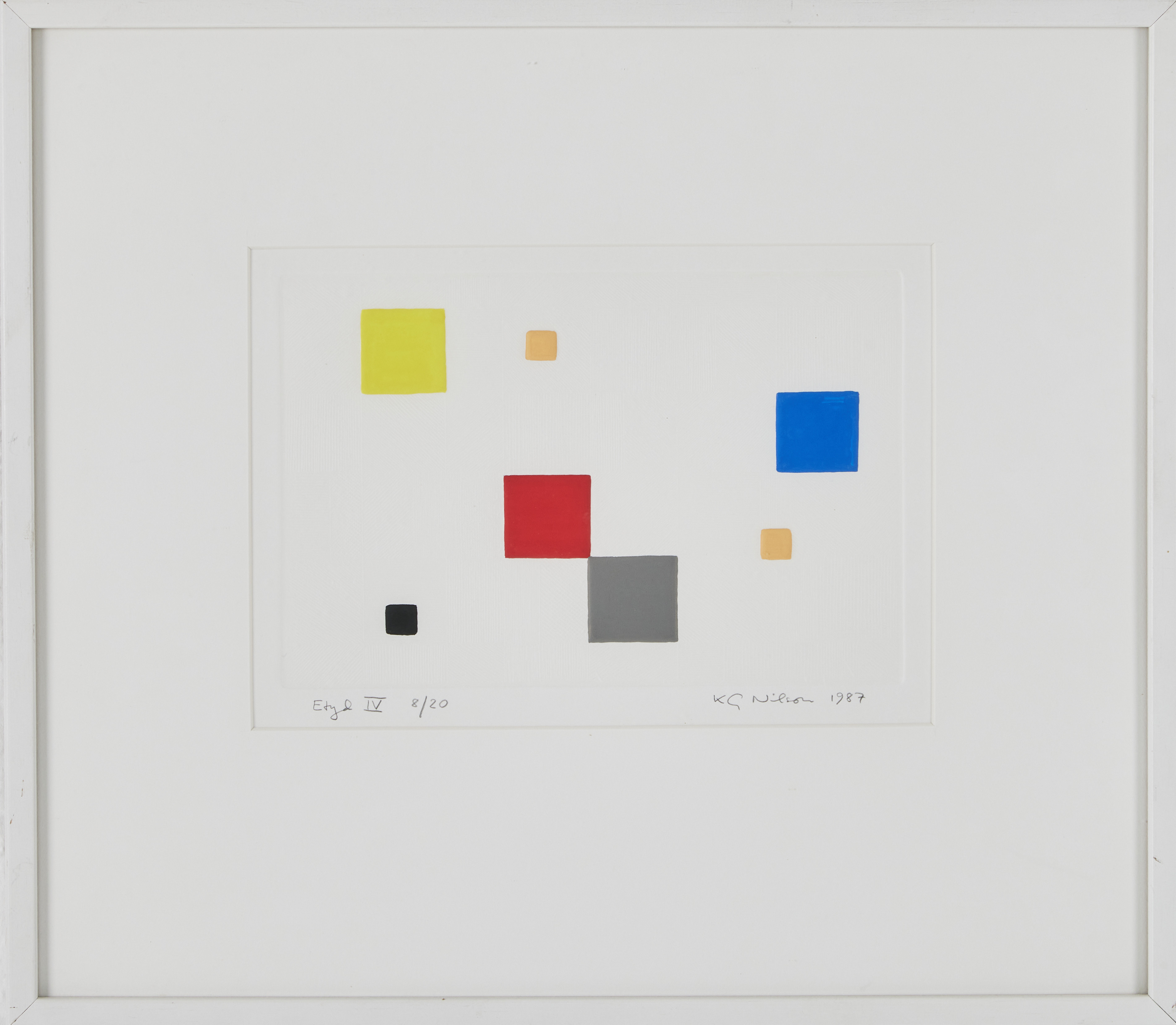 K G  NILSON. "Etyd IV", embossing med måleri, signerad KG Nilson 1987.