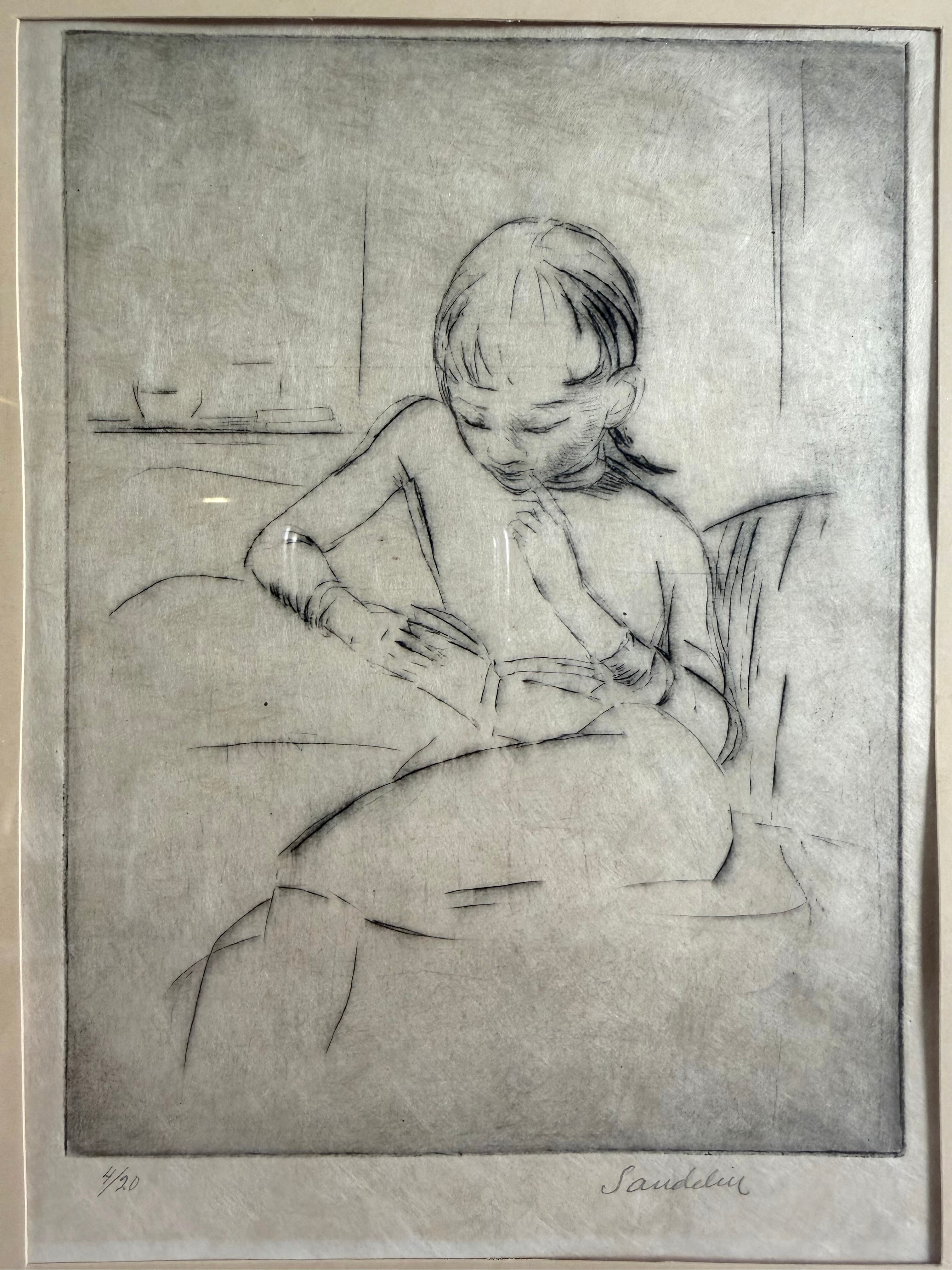 BÖRJE SANDELIN (1926-1970). "Läsvrån", etsning, signerad och numrerad 4/20.