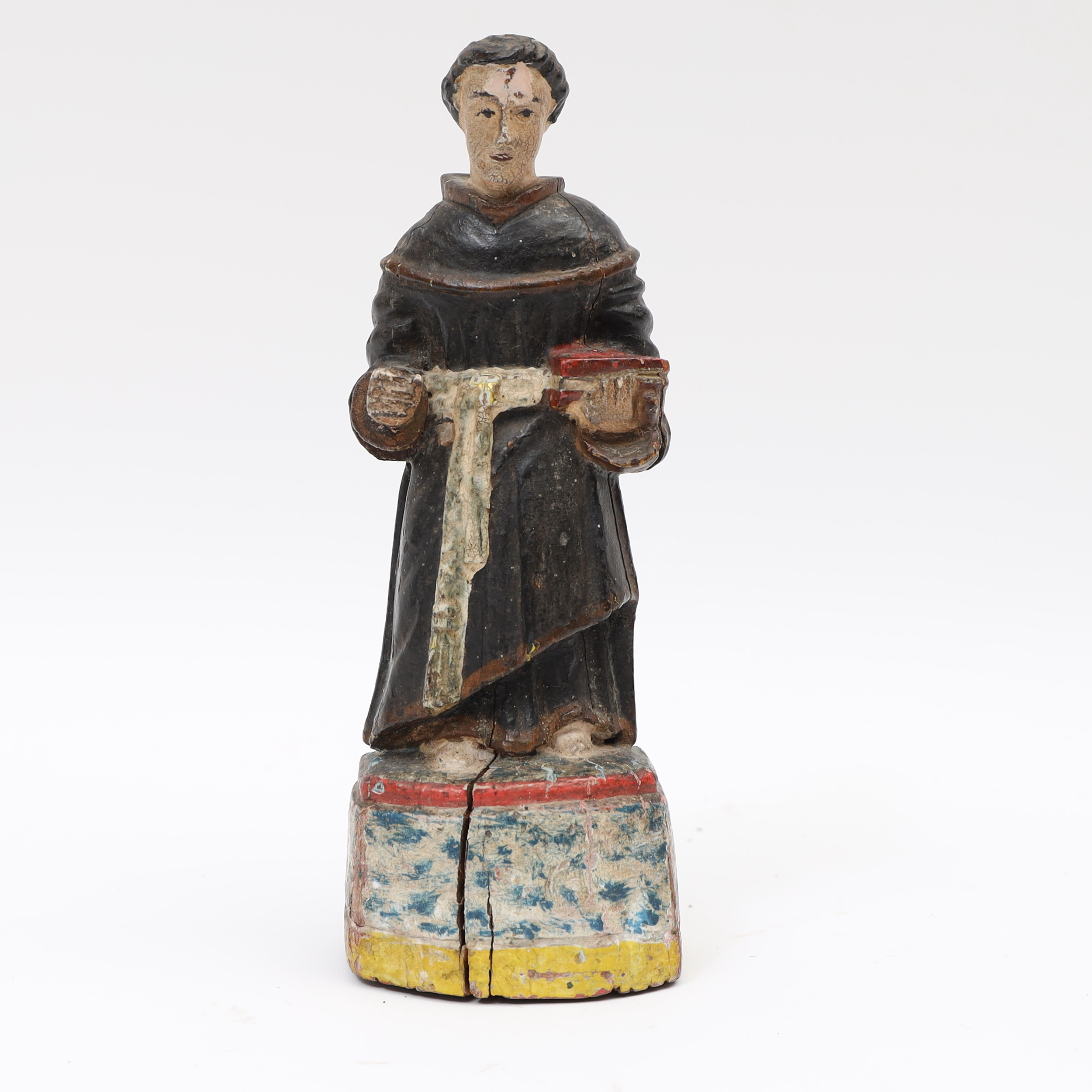 SKULPTUR, 1800-tal, föreställande munk, träskuren och bemålad.