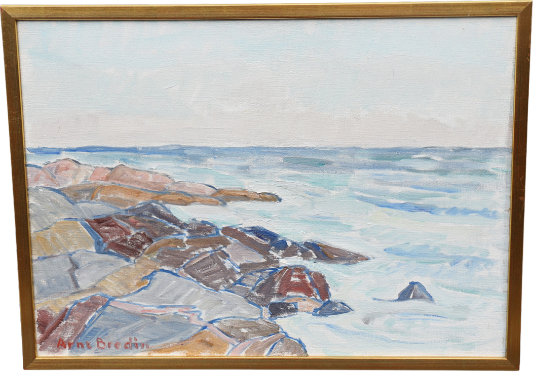 ARNE BRODIN. Havsbild med klippor, signerad, oljemålning på duk.