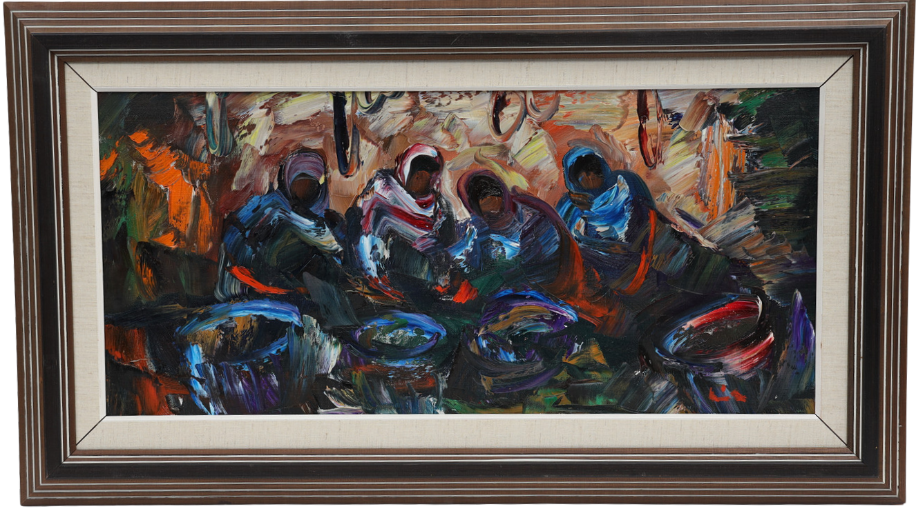 ERIK LOO. Landskap med figurer, signerad.