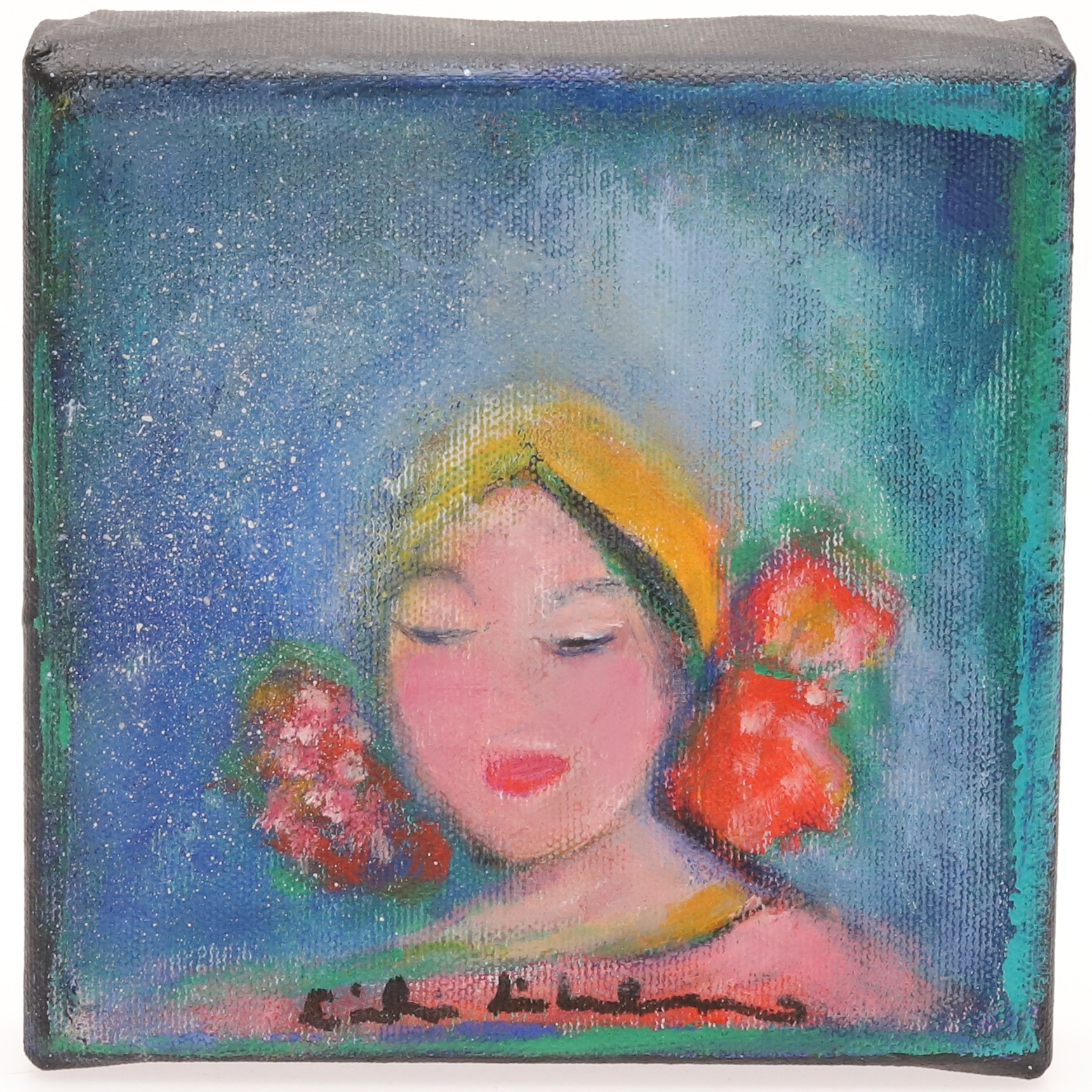 EMILIA LINDHOLM. "rosa himmel", signerad Emilia Lindholm samt signerad och daterad 2024 a tergo, olja/blandteknik på duk.