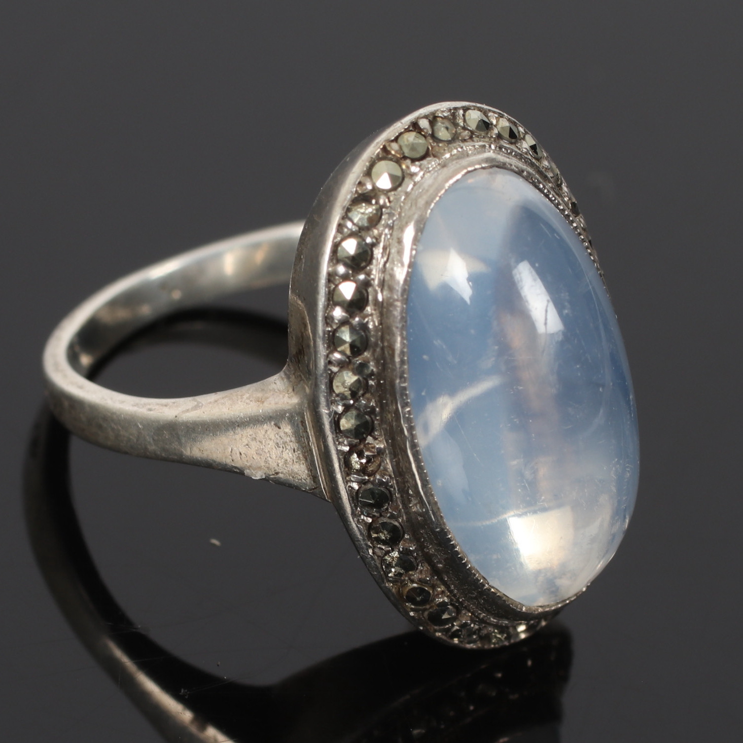 RING, silver, cabochon, markasiter.