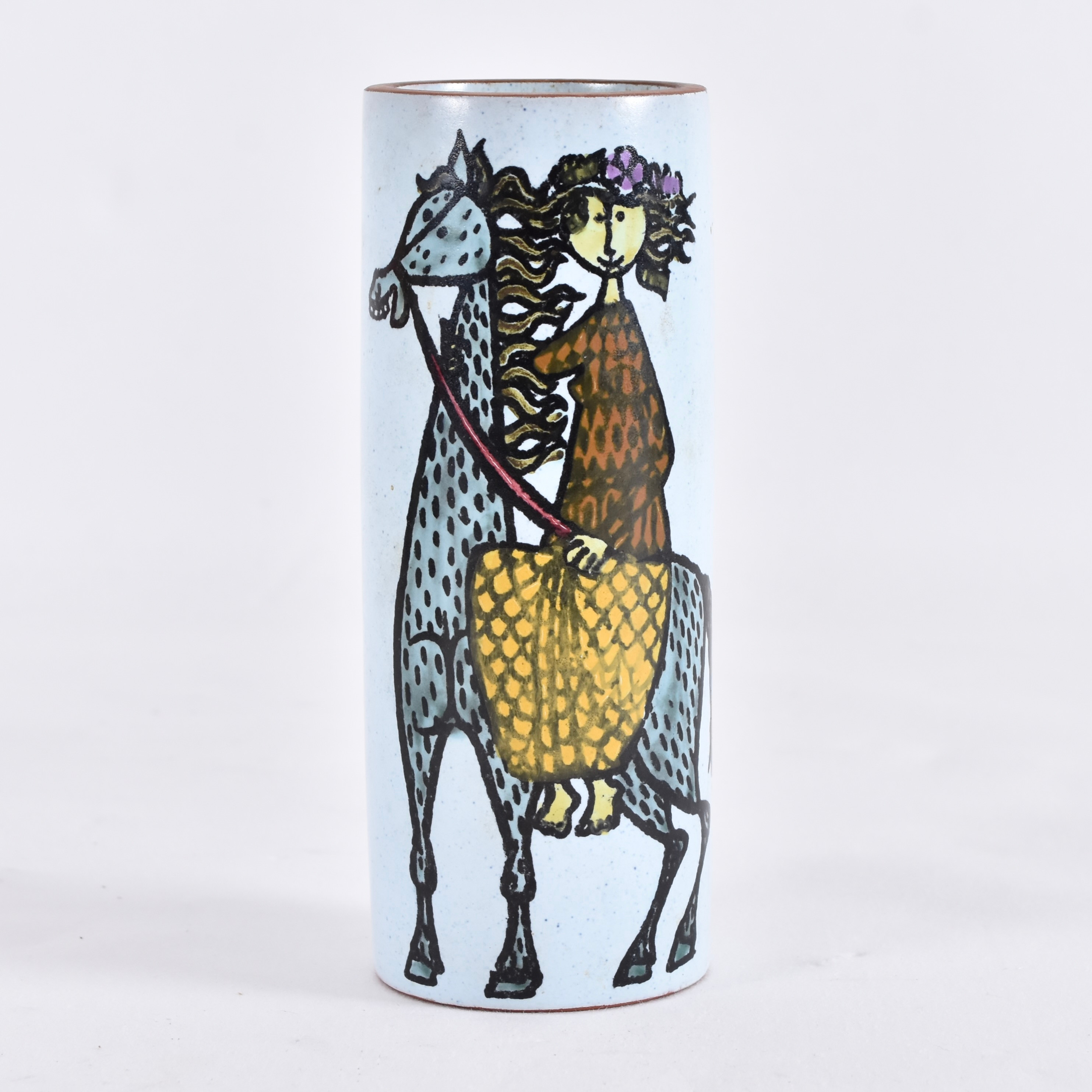 STIG LINDBERG. Vas, "Karneval", Gustavsberg, fajans, signerad med studiohanden, fajansmålare Eduard Berchtold, 1950-tal.