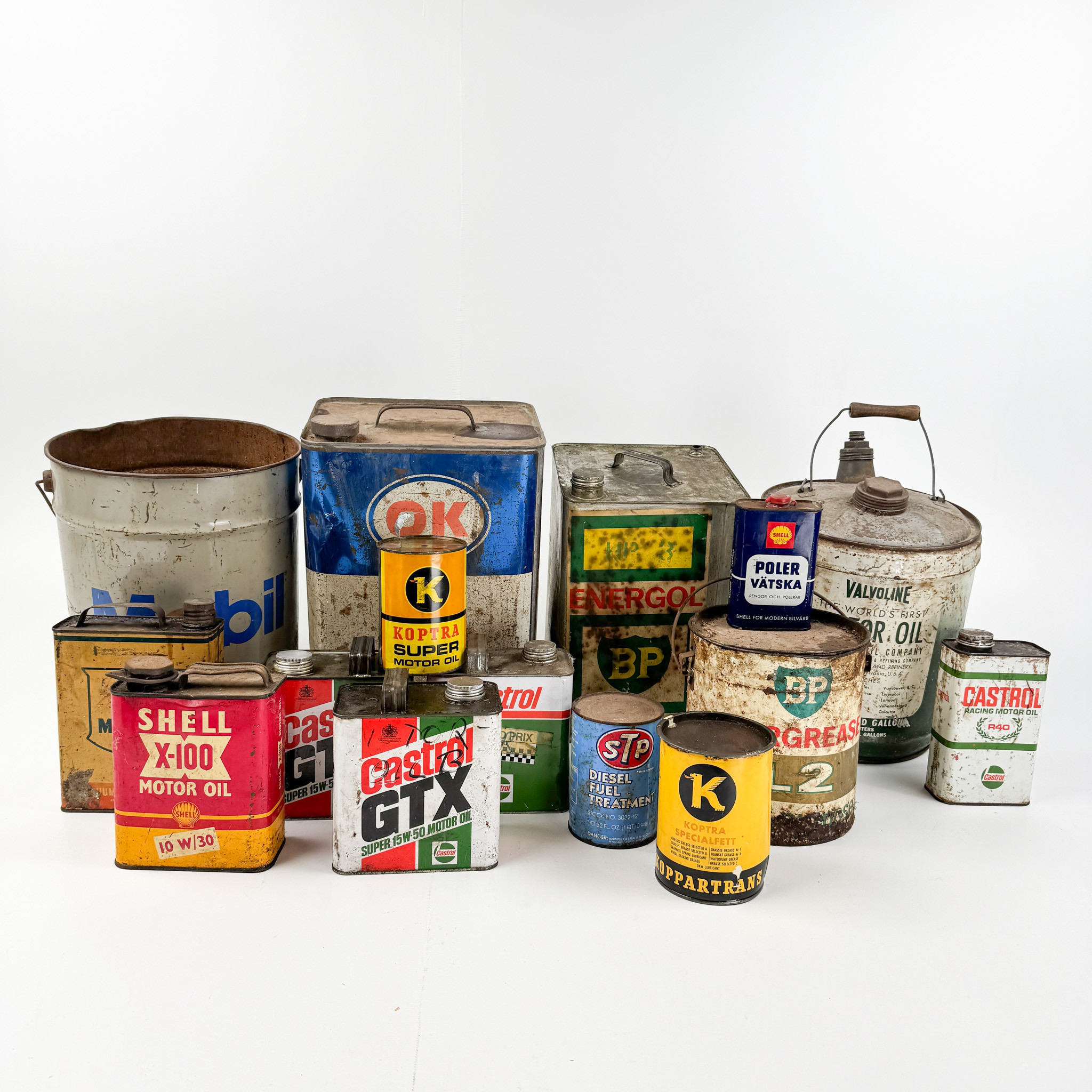 OLJEDUNKAR, 15 st, bl.a Mobil, Valvoline, Castrol, BP, Shell, 1900-tal.