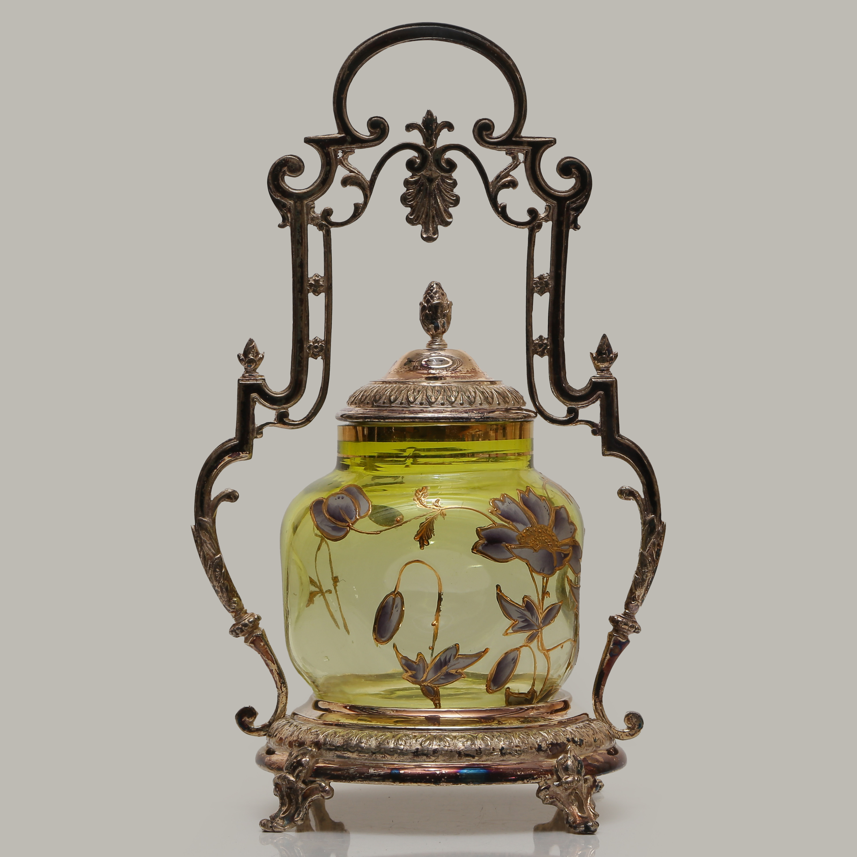 BORDSUPPSATS "JUGEND" TONAT GLAS, NYSILVER, TIDIGT 1900-TAL.