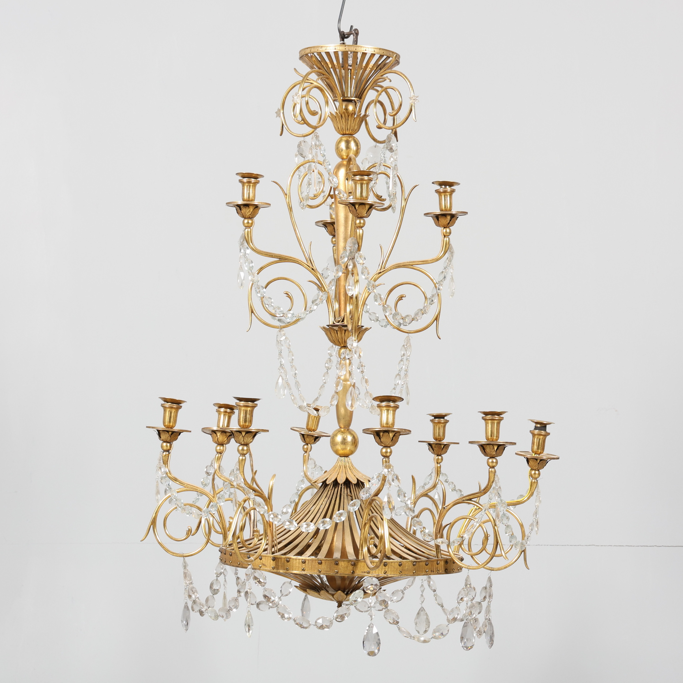 LJUSKRONA, metall samt prismor, 18/1900-tal.