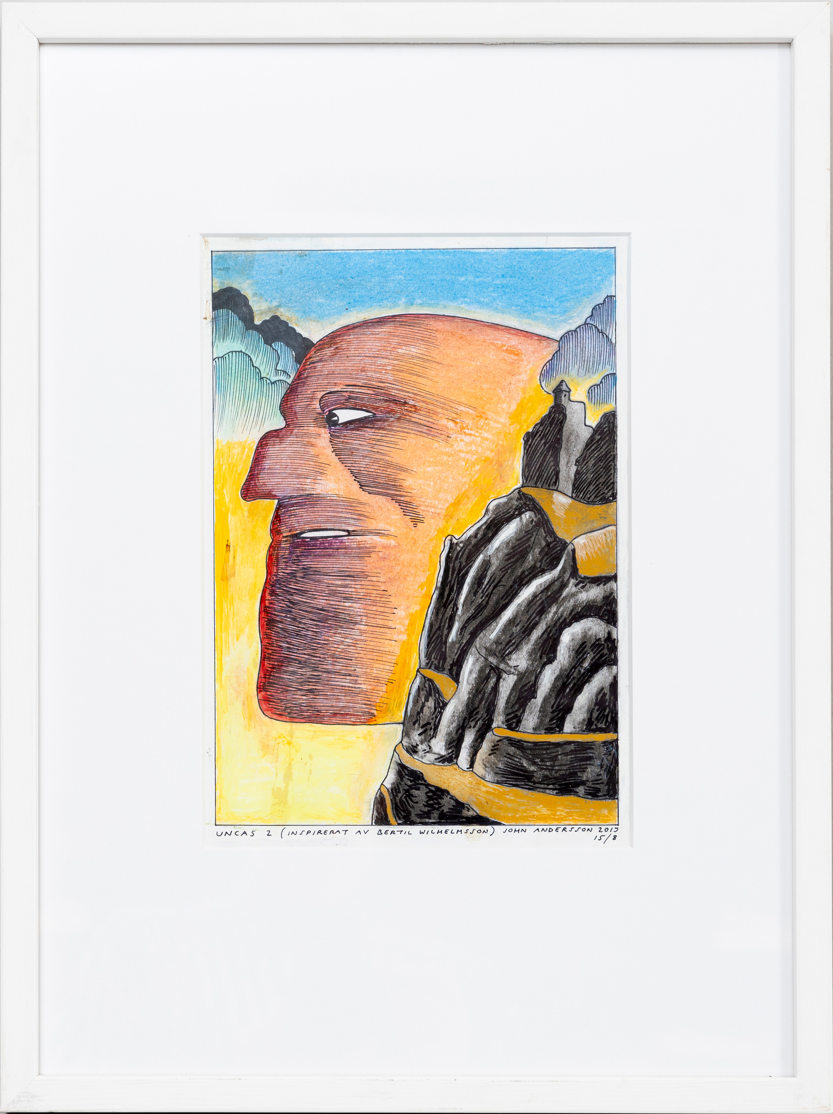 JOHN ANDERSSON (1960-2023). "UNCAS 2" (inspirerat av Bertil Wilhelmsson), blandteknik, signerad och daterad, 15/8, 2019.