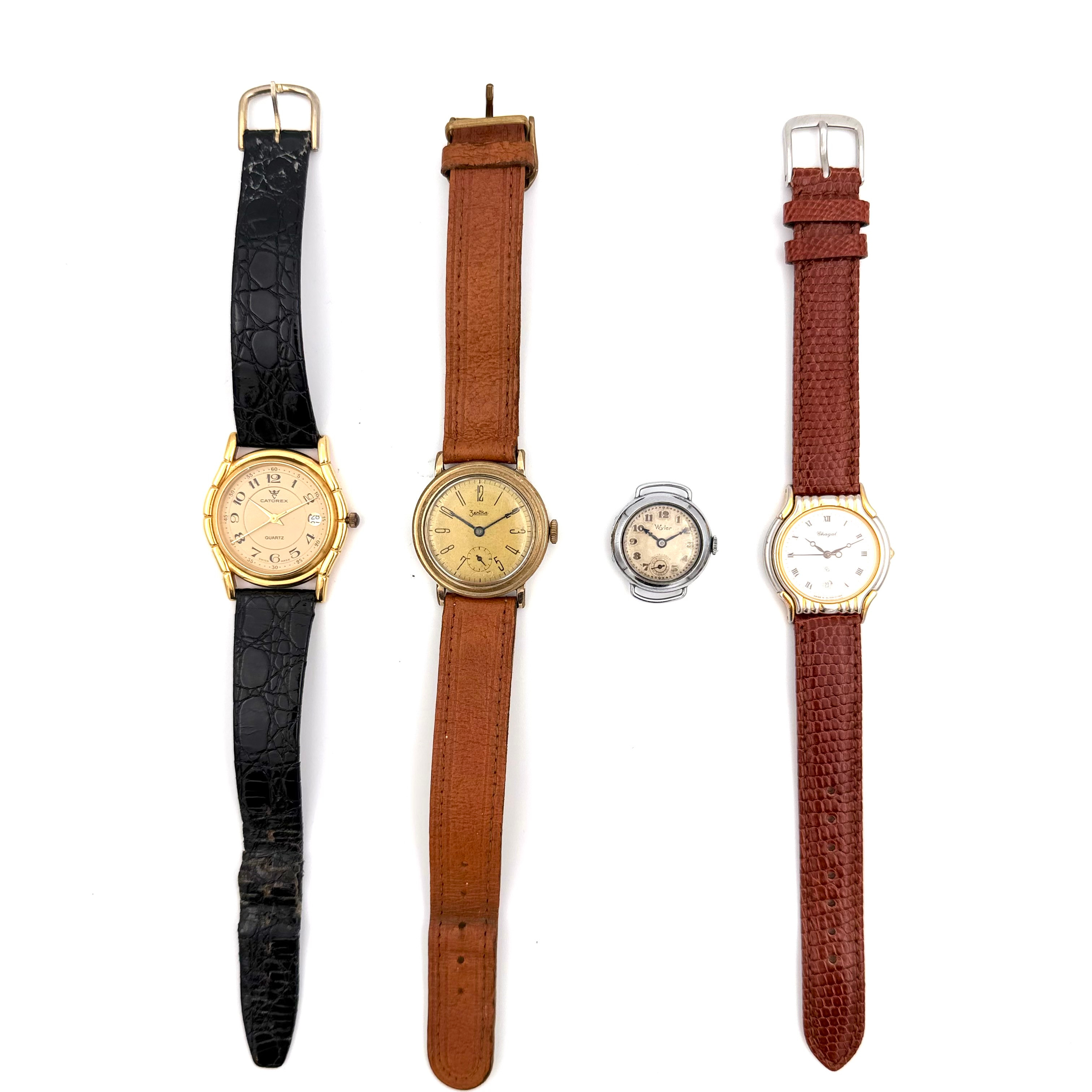 ARMBANDSUR, 4 st, ZENTRA, 1940/50-tal, manuell, CATOREX, quartz, CHAGAL, quartz, WYLER, manuell.