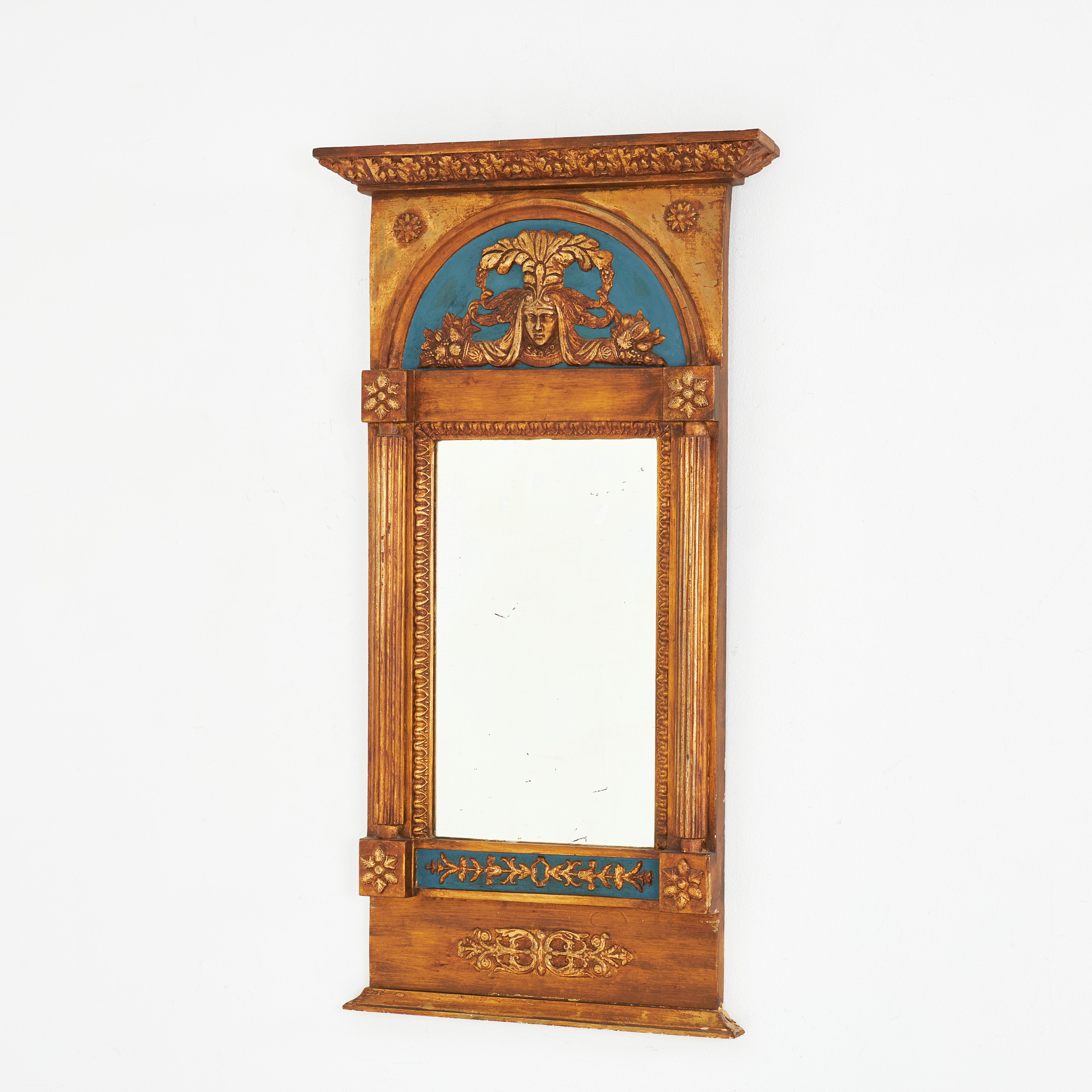 SPEGEL, Empirestil, polykromt bemålad furu, skuren dekor, 1900-tal.