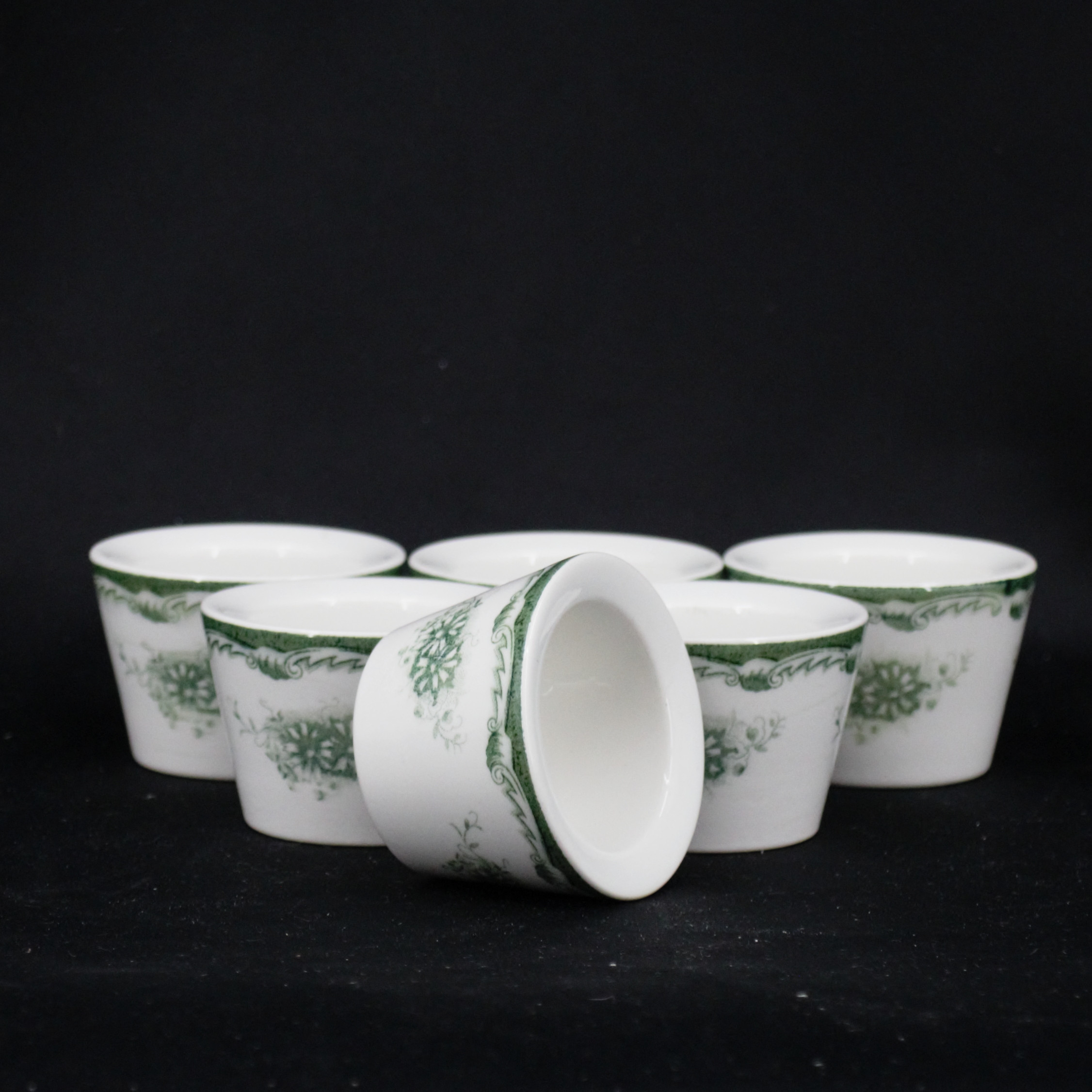 ÄGGKOPPAR, 6 st, "Gröna Anna", porslin, Gustavsberg.