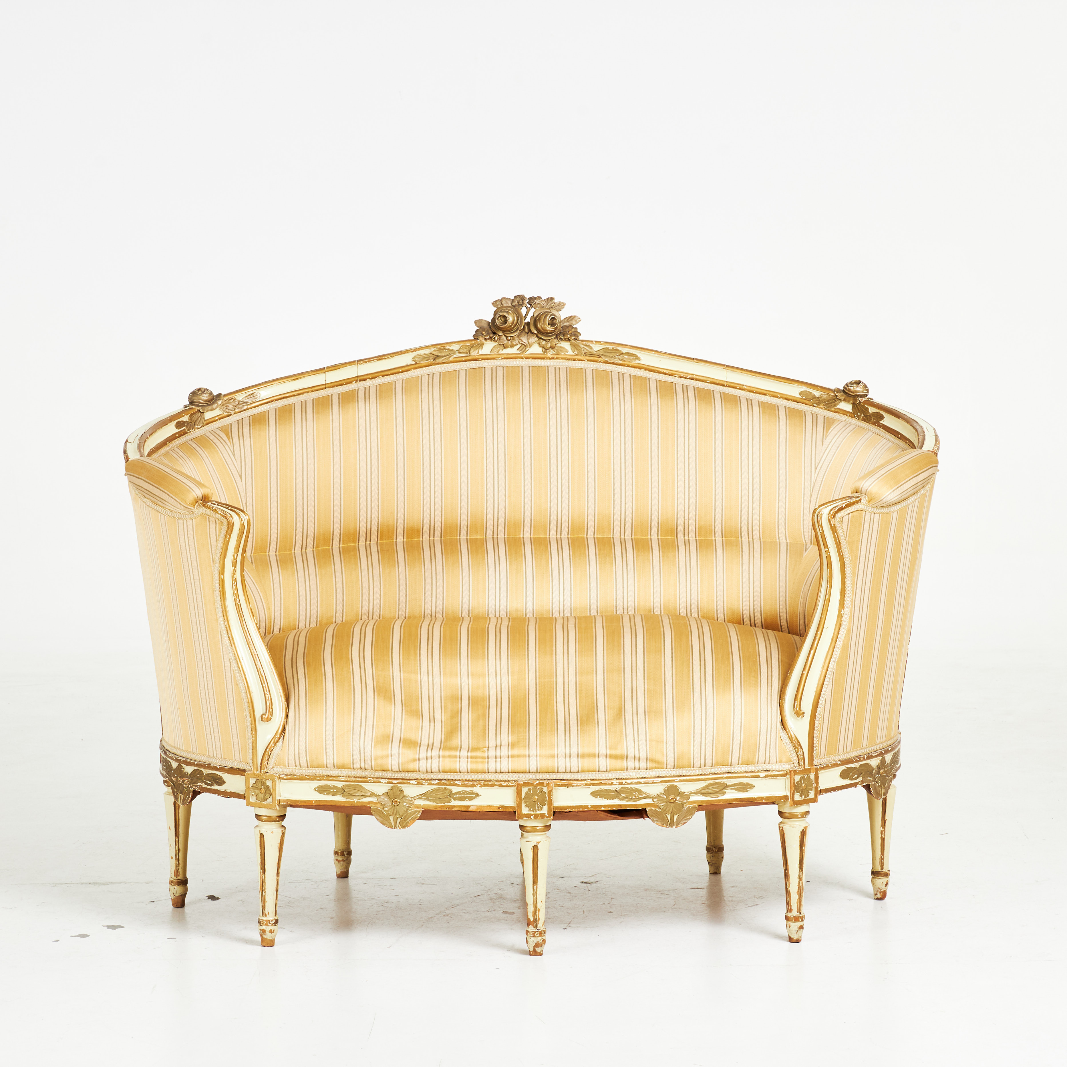 BADKARSSOFFA, Louis XVI-stil, skuren dekor av rosor, textilklädsel, 1800-talets andra hälft.