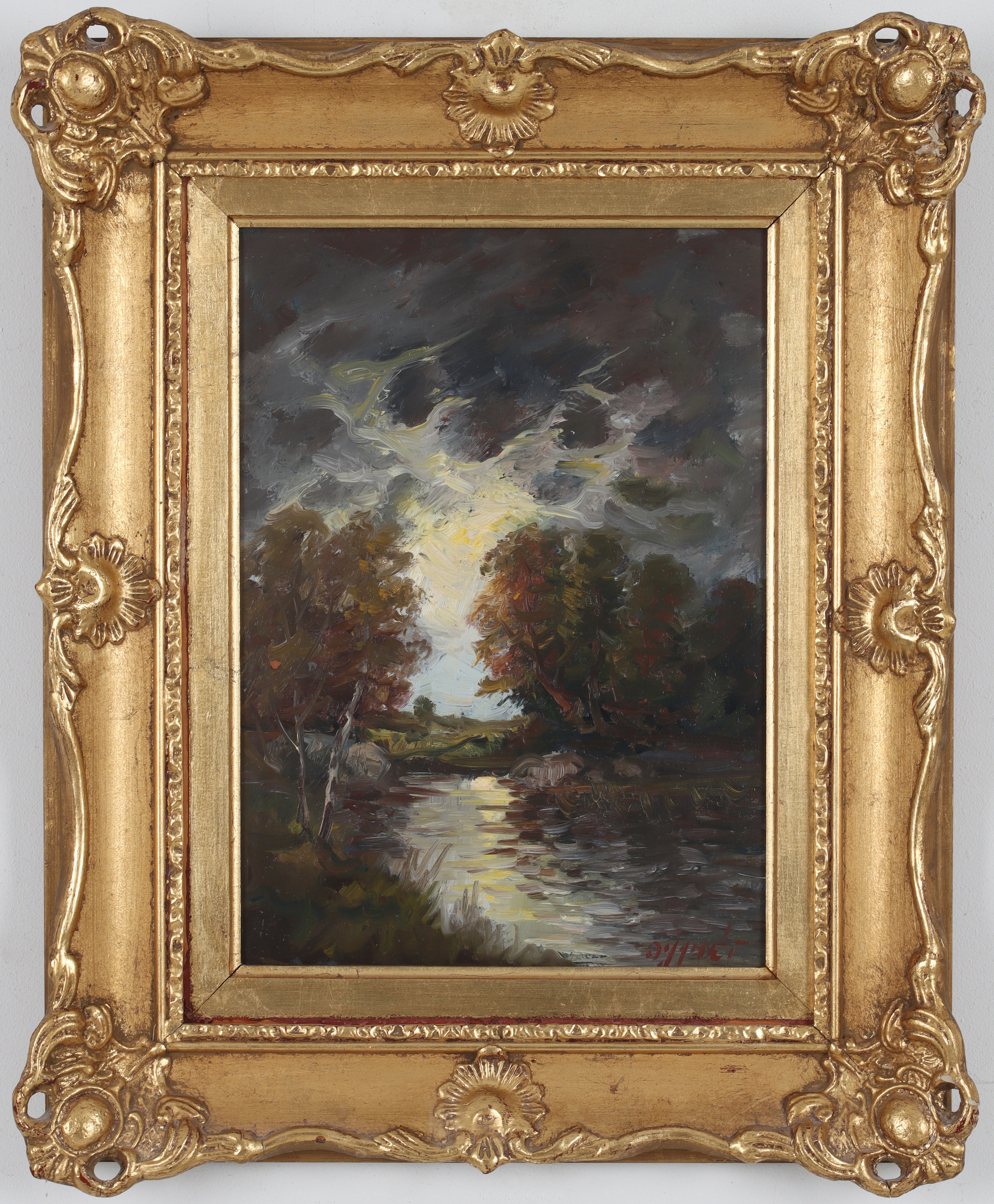 OLOF DYNET. Landskapsmotiv, olja på pannå, signerad.