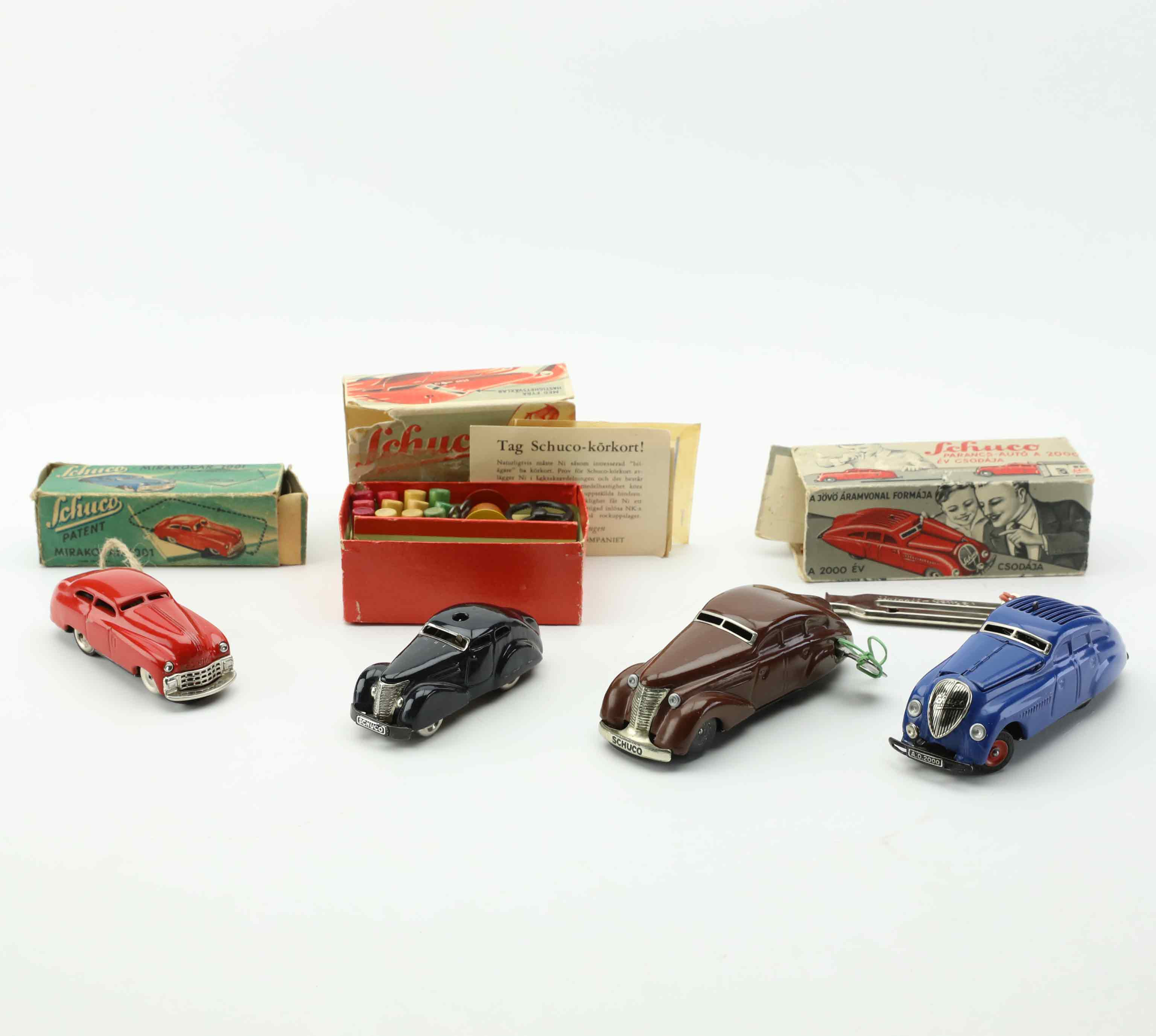 PLÅTBILAR, 4 st, SCHUCO, US-Zone, Tyskland, 1900-talets mitt.