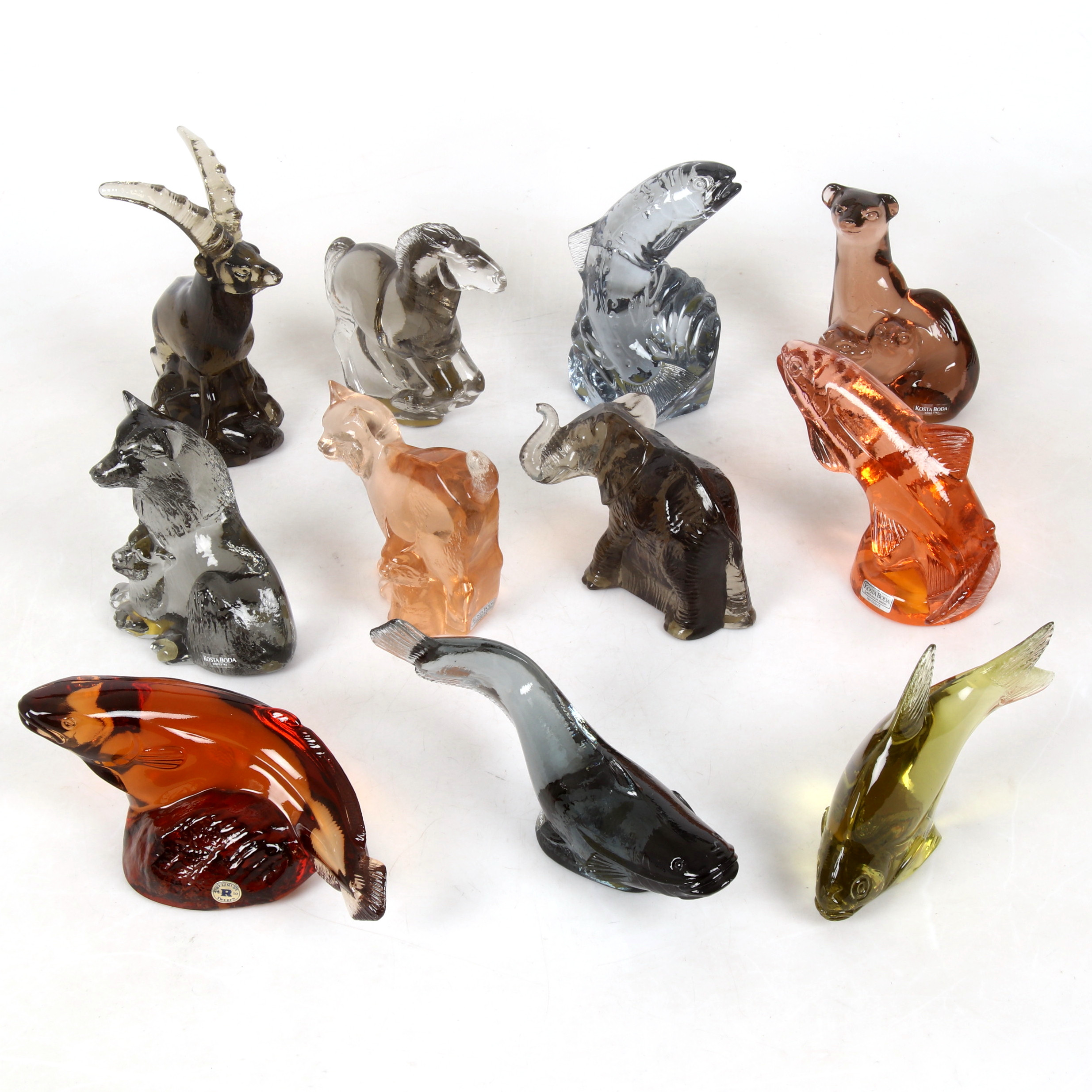 FIGURINER, 11 st, glas, Paul Hoff, Kjell Engman, för WWF, Kosta och Reijmyre, utgivna mellan 1973–1987.