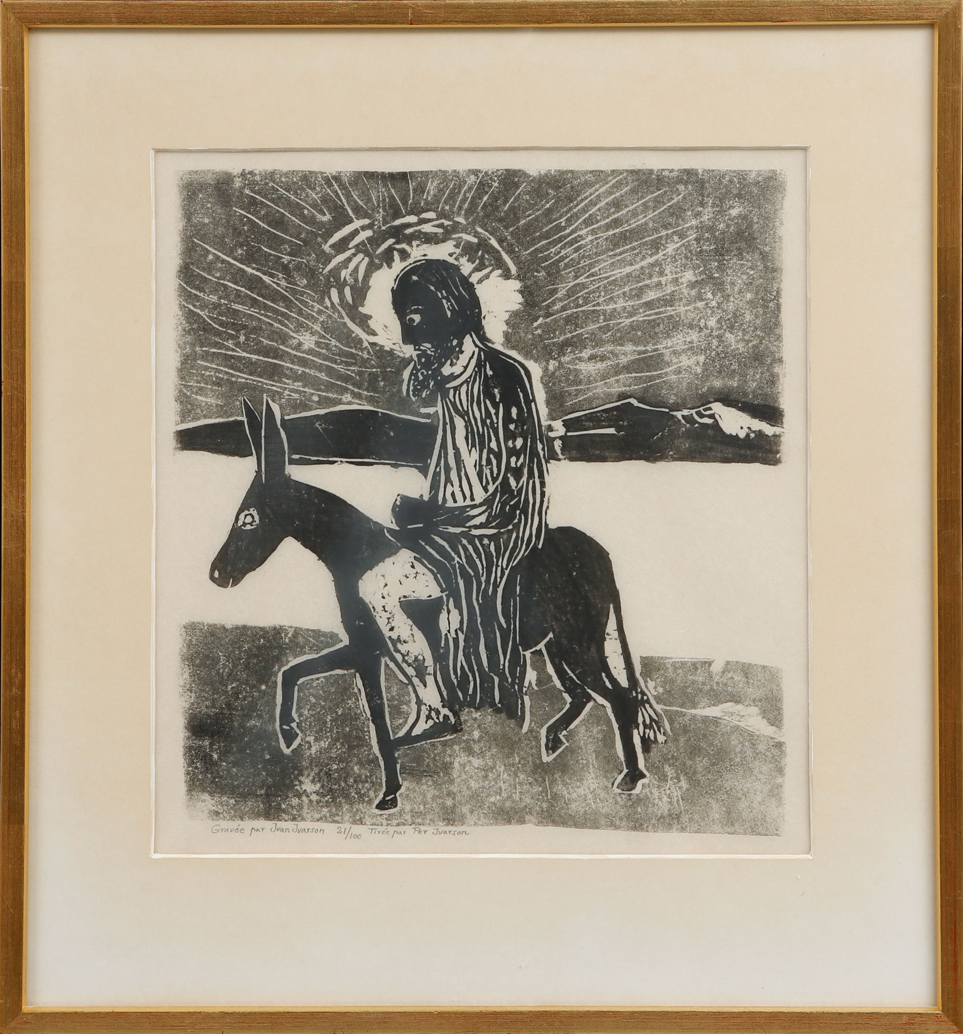 IVAN IVARSON. Linoleum/träsnitt, 2 st, signerade gravée par Ivan Ivarson et tirée par Per Ivarson, numrerade 5/100 och 21/100.