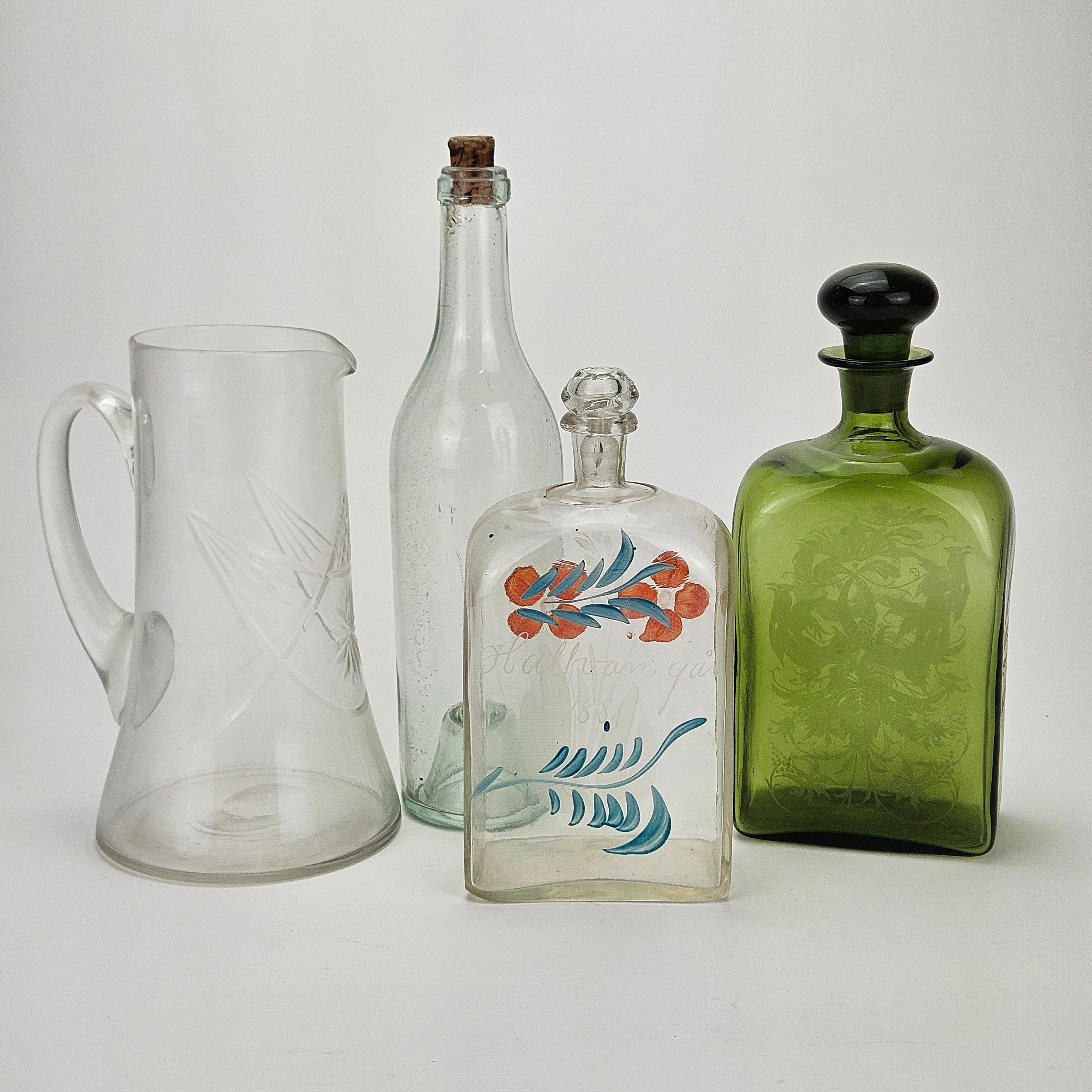 KANNA OCH FLASKOR, 4 delar, glas, bland annat Reijmyre.