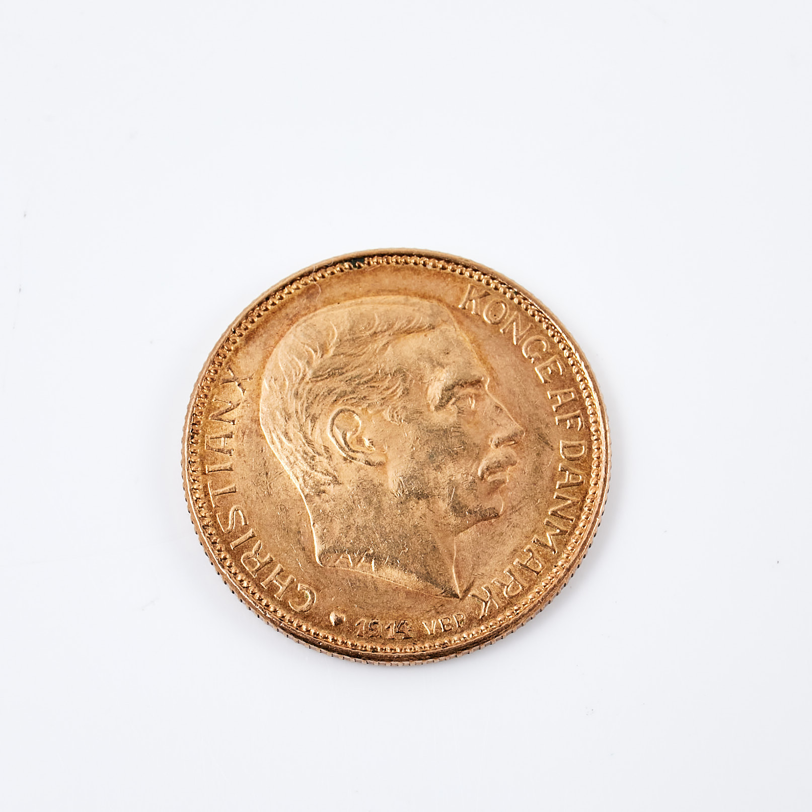 GULDMYNT, 21,6 k guld, 20 kroner, Christian X, Konge af Danmark, 1914.