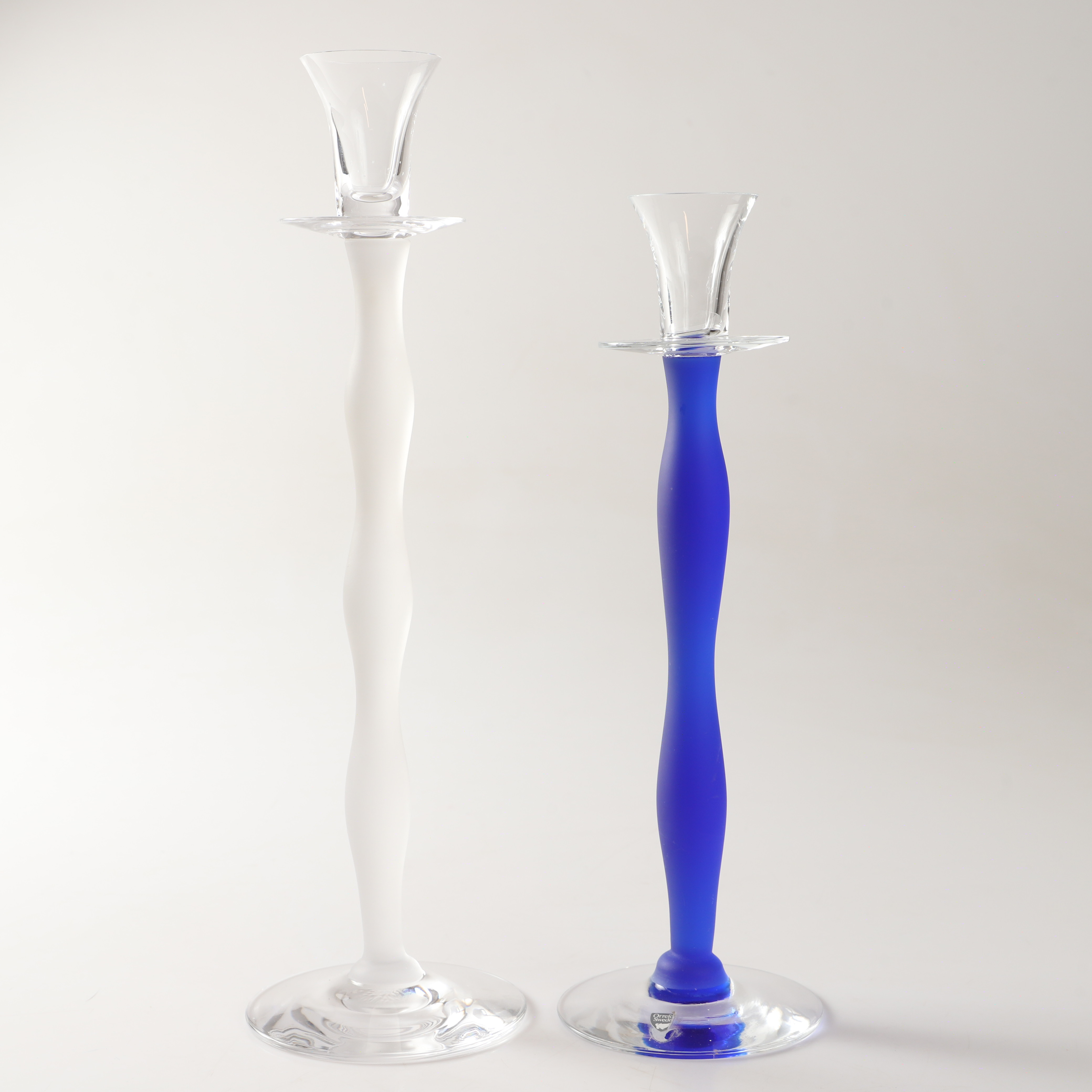 ANNE NILSSON. Ljusstakar, 2 stycken, "Celeste", glas, Orrefors.