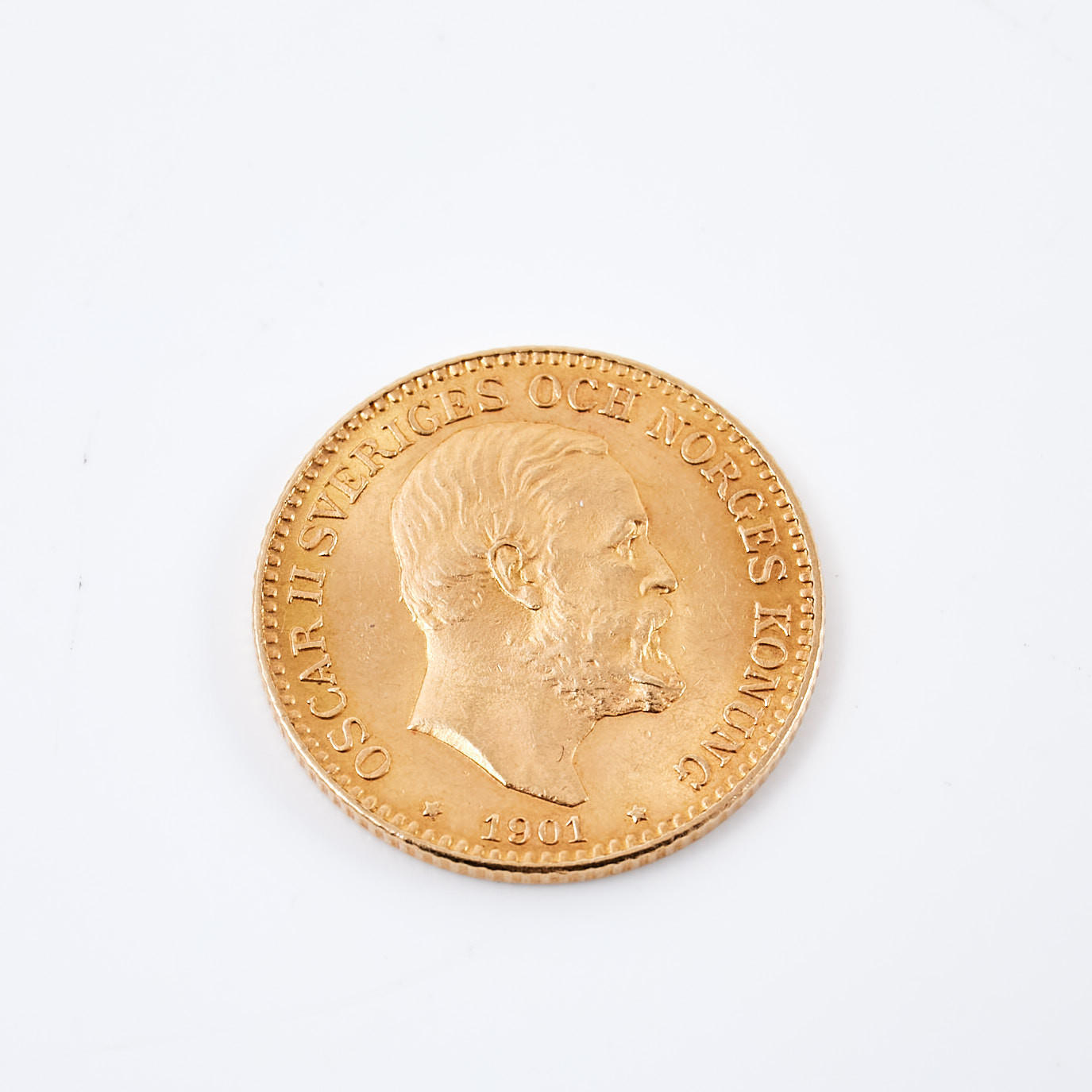MYNT, 21,6 k guld, 10 kr, Oscar II Sveriges och Norges konung, 1901.