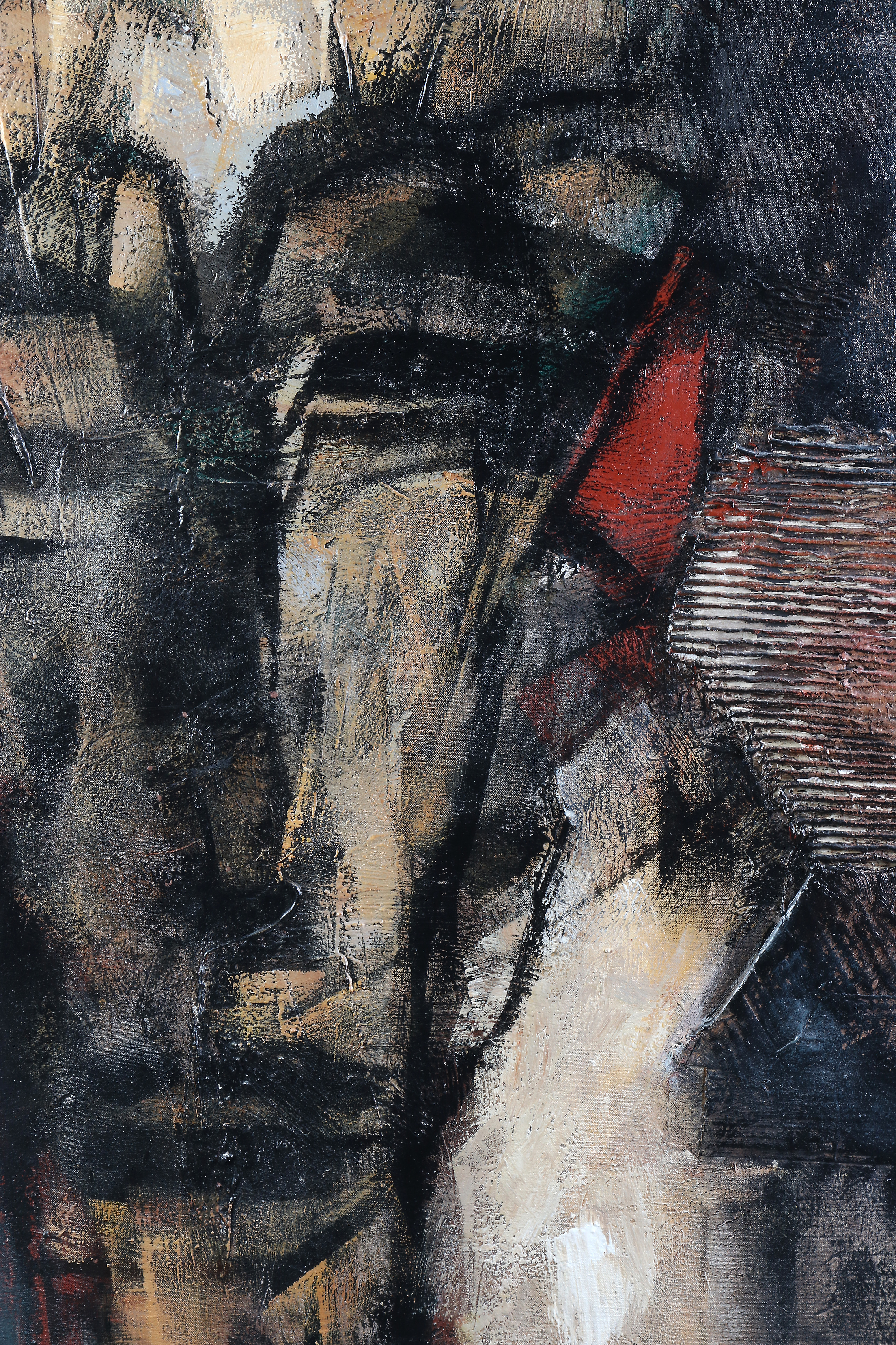 BOUMAN. Oljemålning på duk. Komposition med ansikte. Signerad och daterad a tergo.