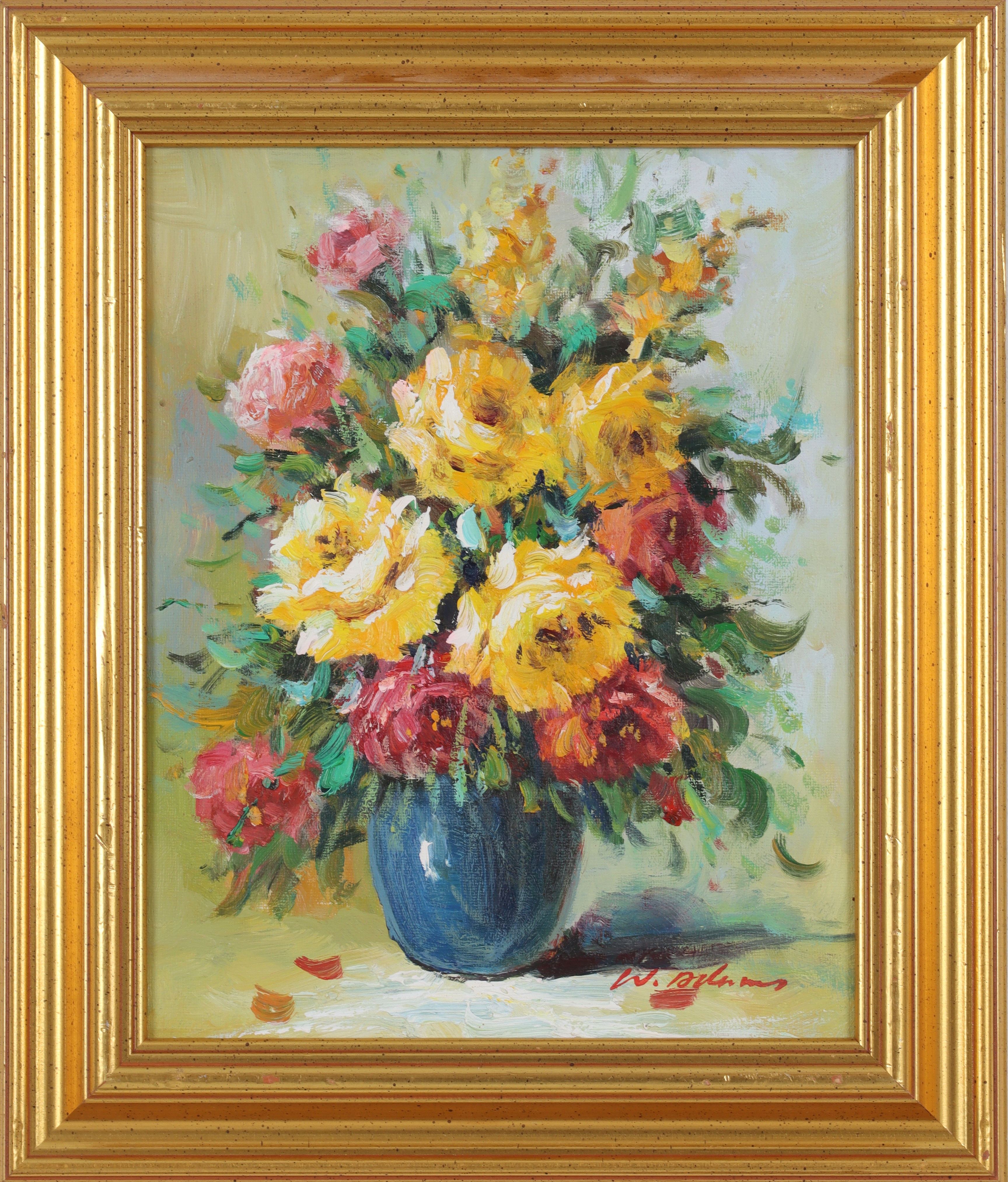 WALTER ADAMS. Blomsterstilleben, olja på duk, signerad.