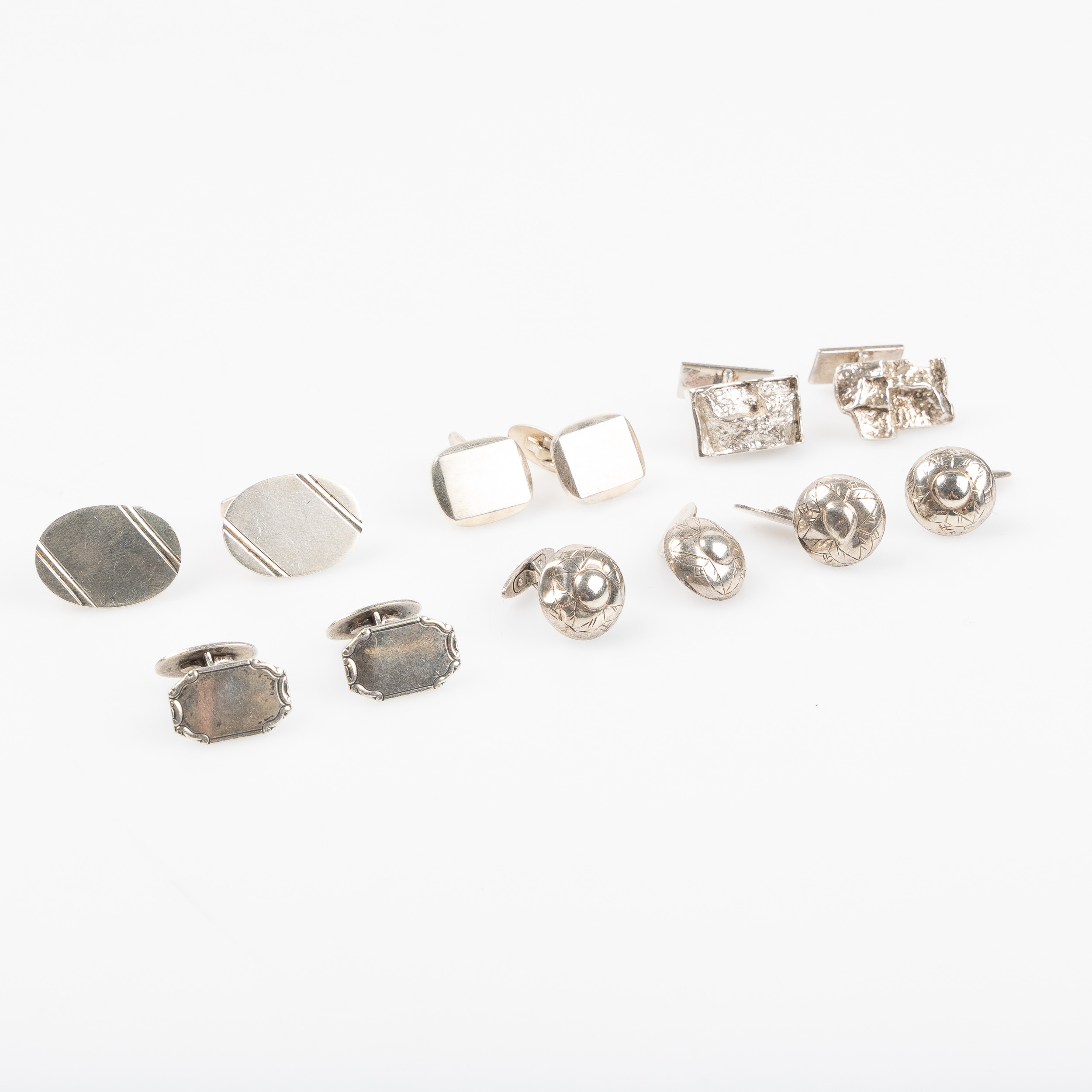 MANCHETTKNAPPAR, 6 par, silver. Bl.a. Nils Erik From.