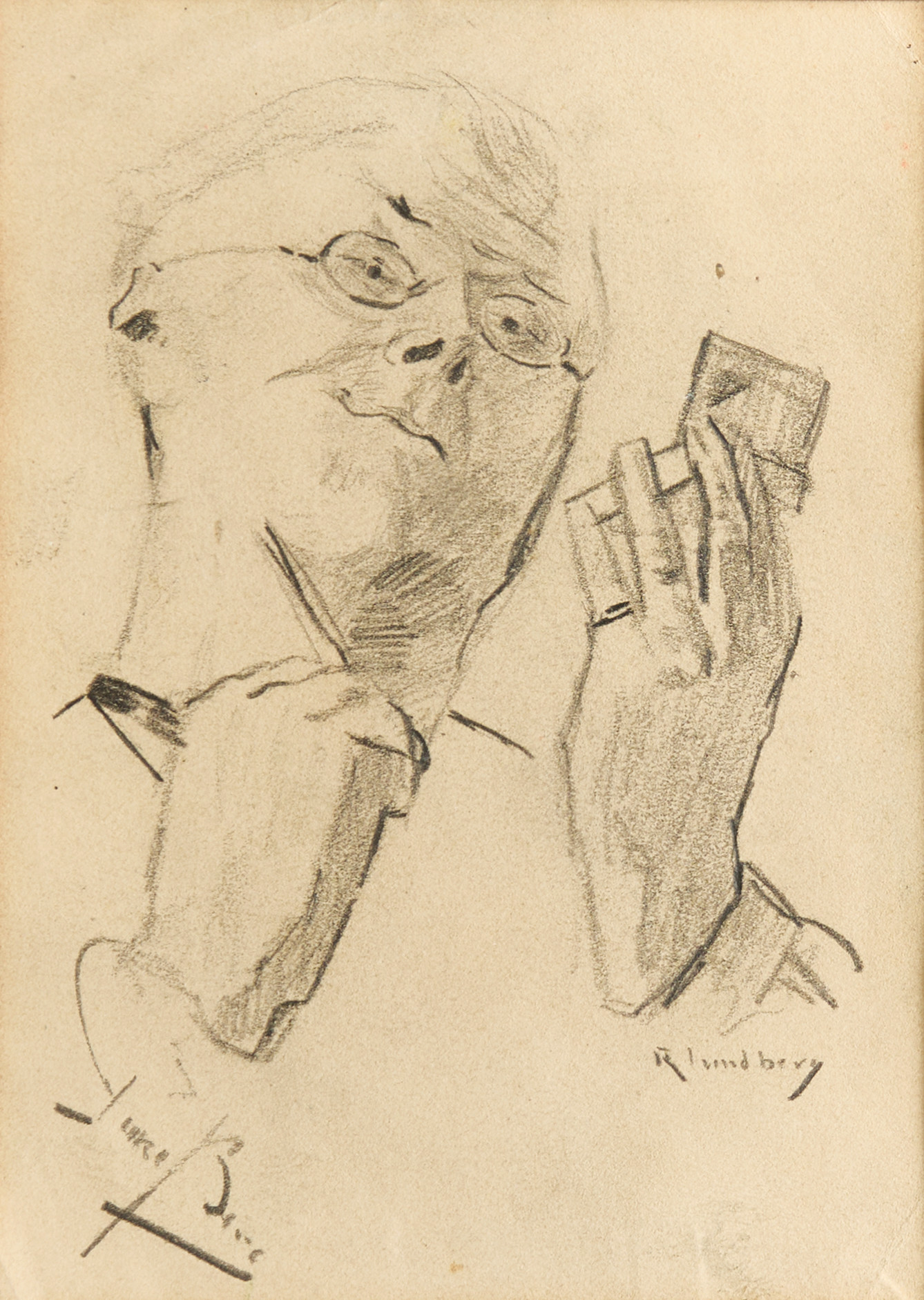 ROBERT LUNDBERG (1861-1903), porträtt, signerad, blyertsteckning.