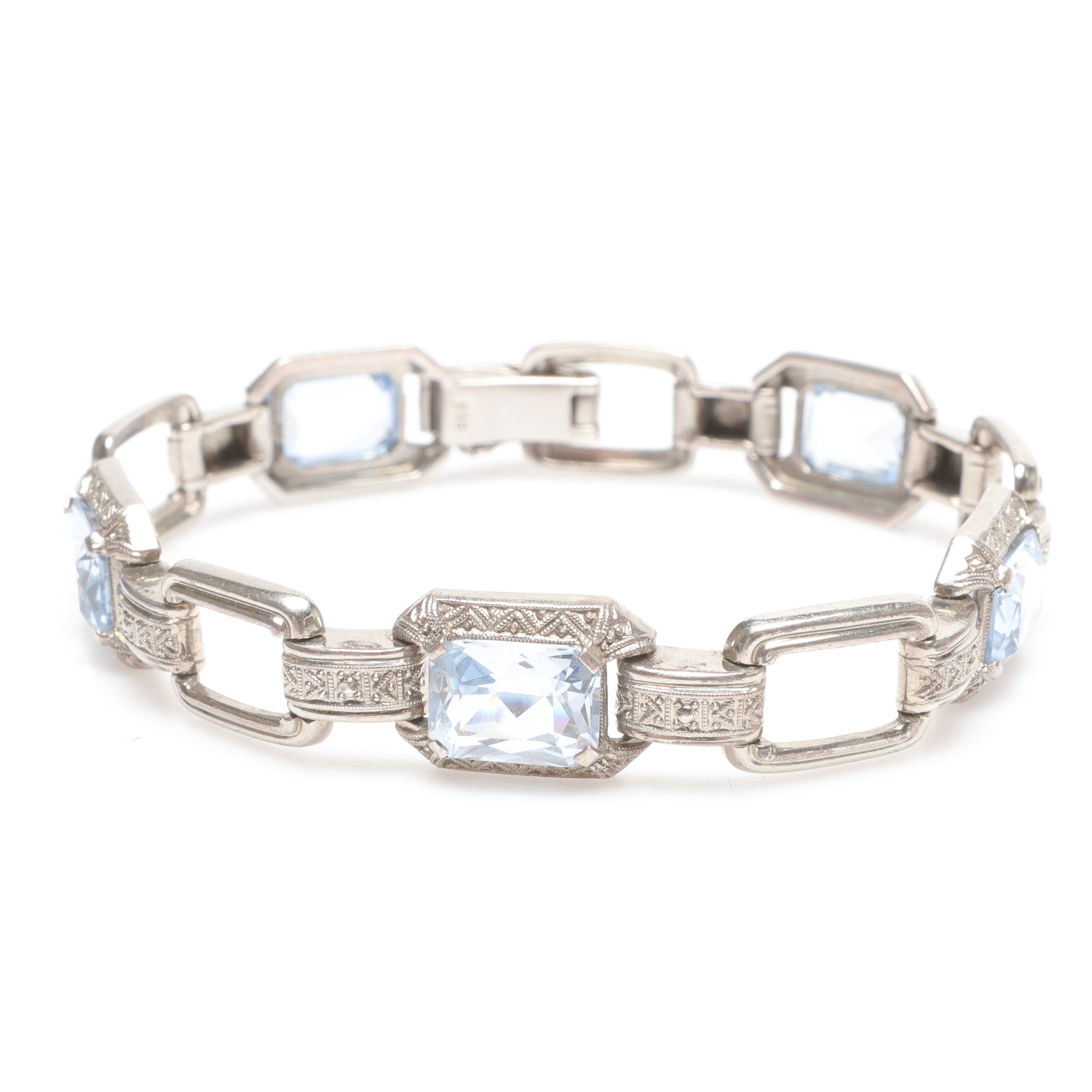 ARMBAND, silver, art deco stil, blå stenar, 1930/40-tal.