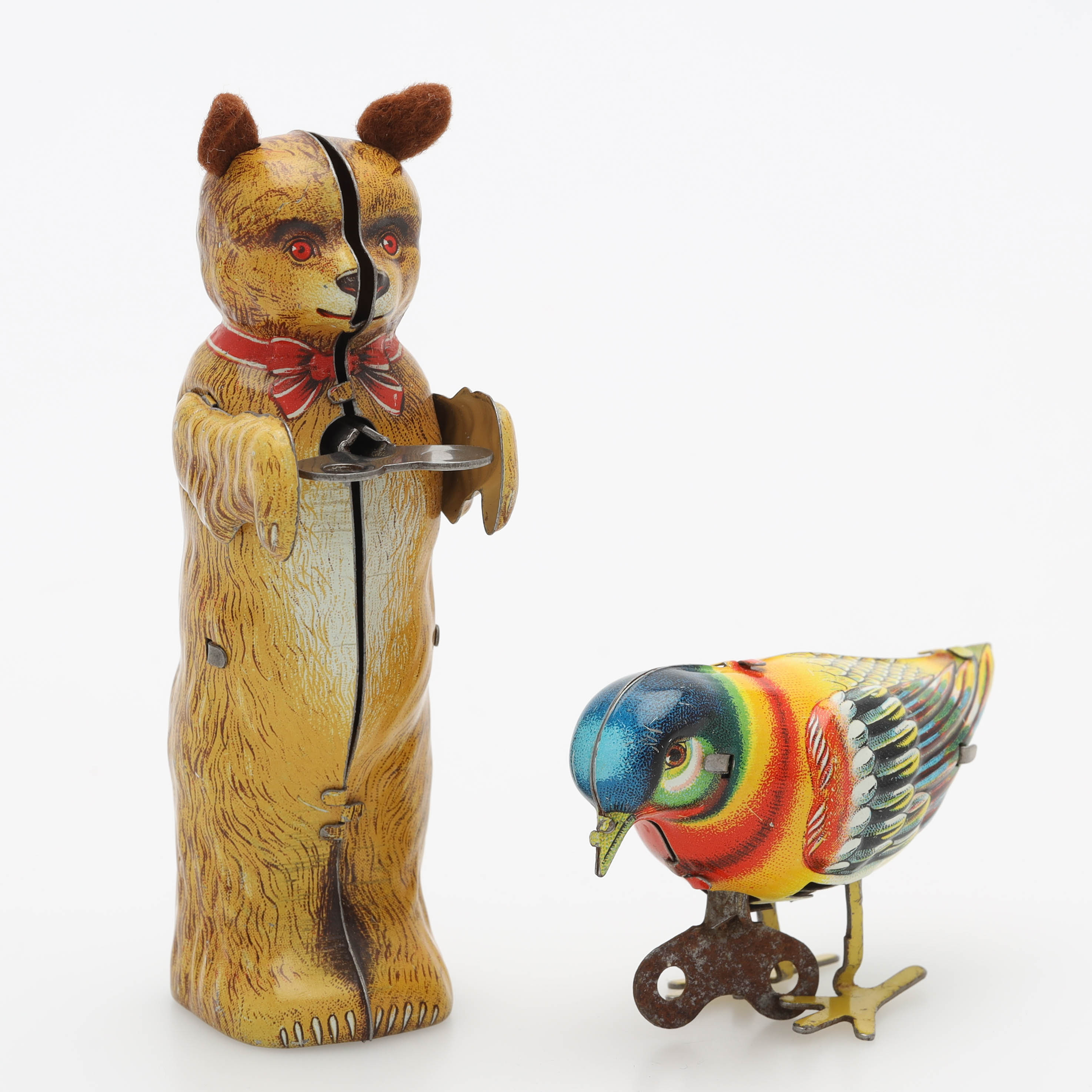 MEKANISKA LEKSAKER, 2 st, björn & fågel "Pecking bird", Köhler, Tyskland.