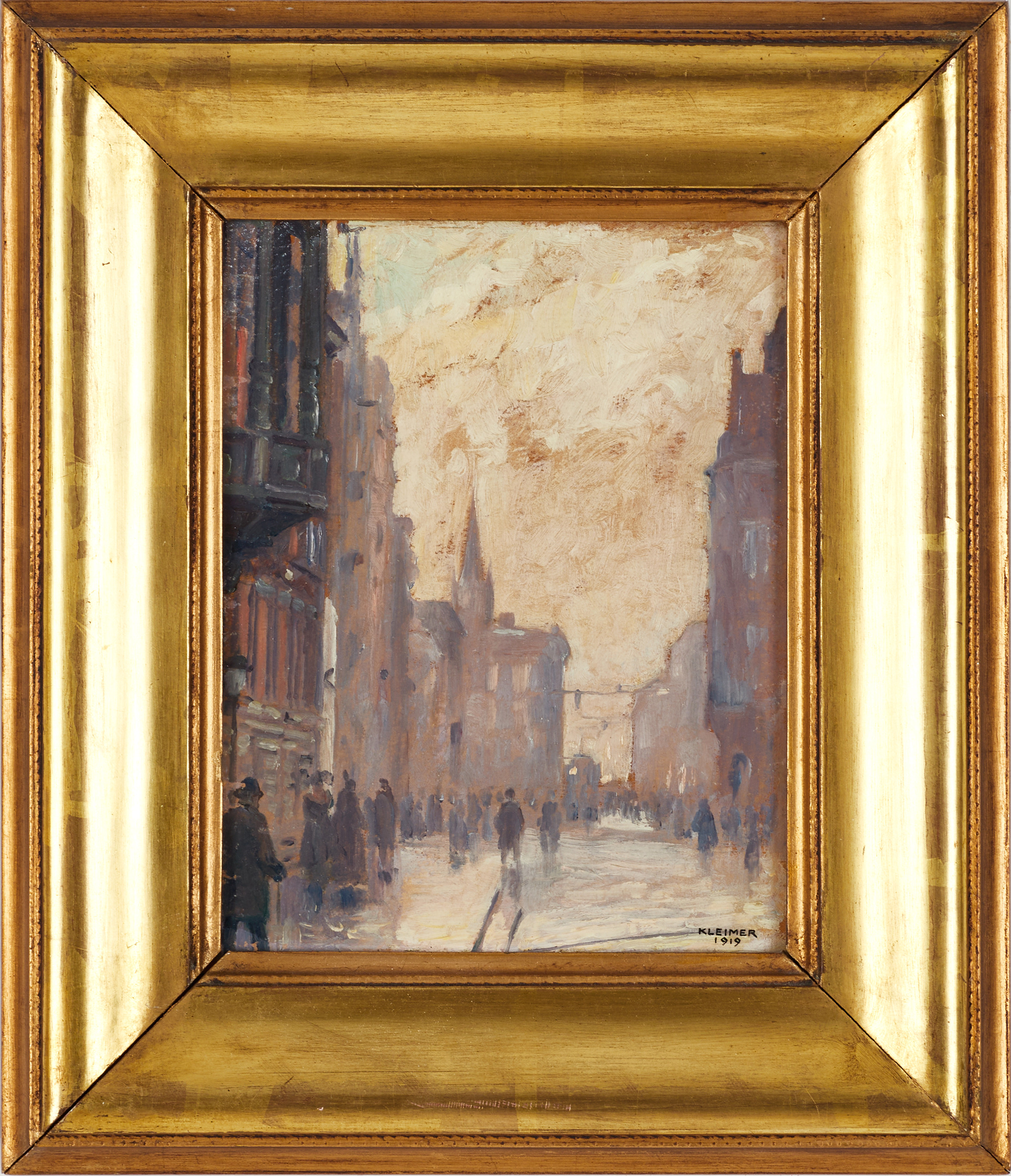 AXEL KLEIMER (1881-1945). Stadsmotiv, signerad och daterad Kleimer 1919, olja på pannå.