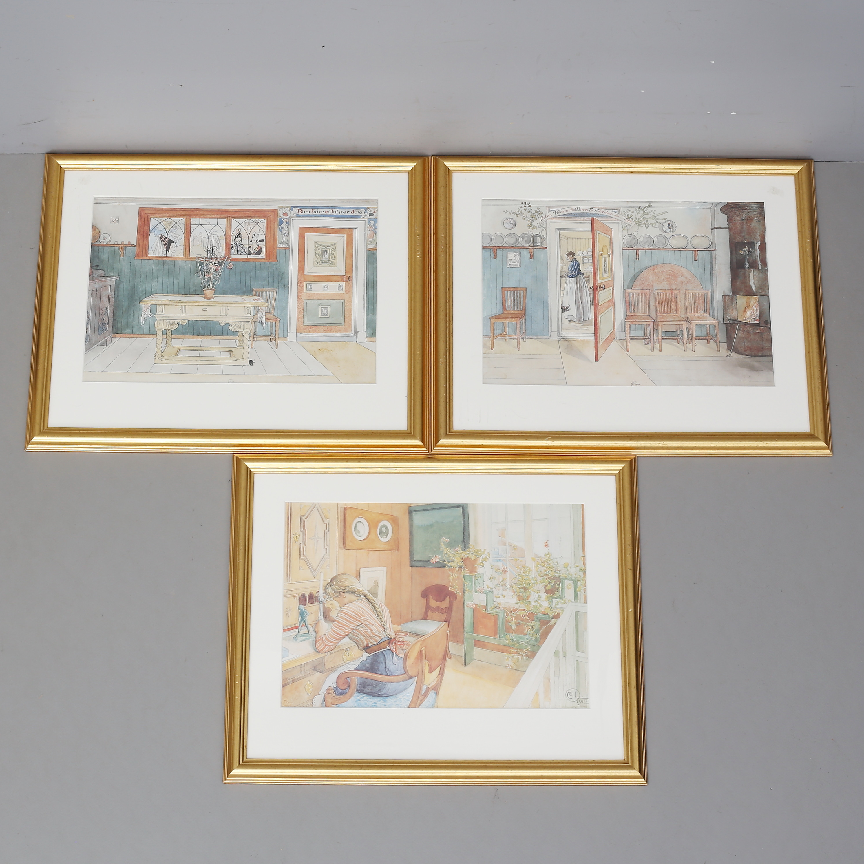 TAVLOR, 3 st, tryck, Carl Larsson-motiv.