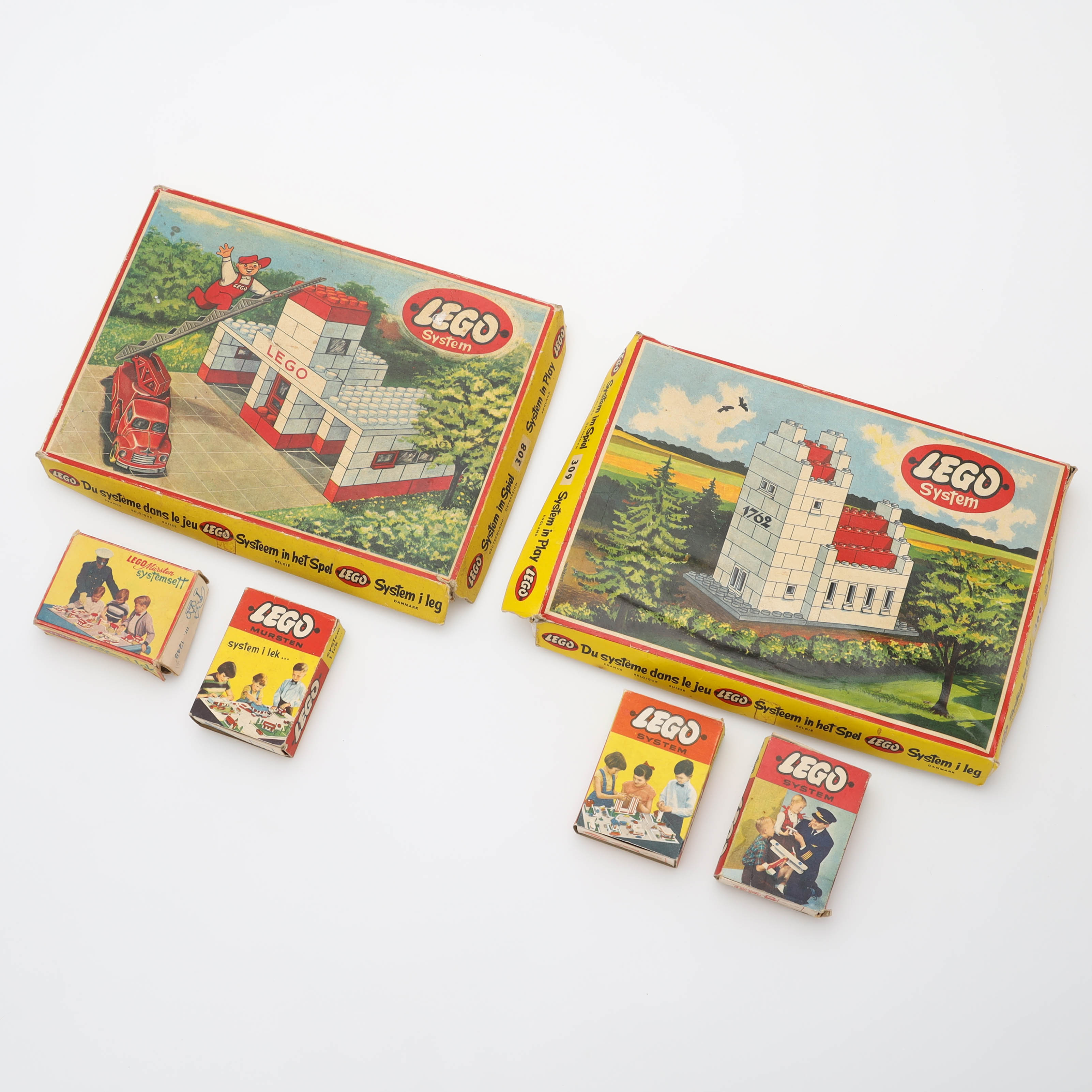 LEGO MURSTEN, "System i lek", 6 kartonger, 1950/60-tal.