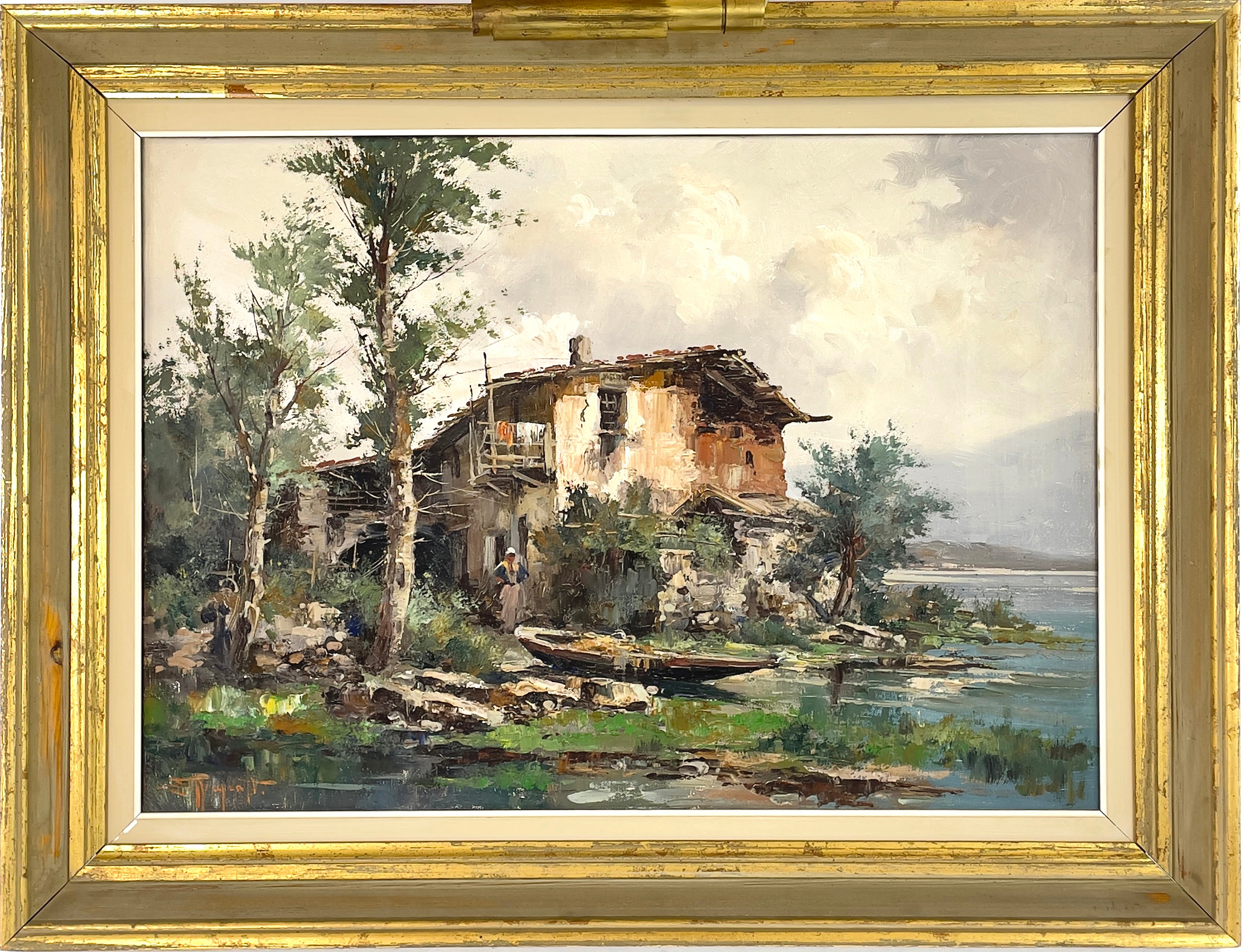 ERCOLE MAGROTTI (1890 - 1967), olja på duk, sjötomt i sydliga trakter, signerad.