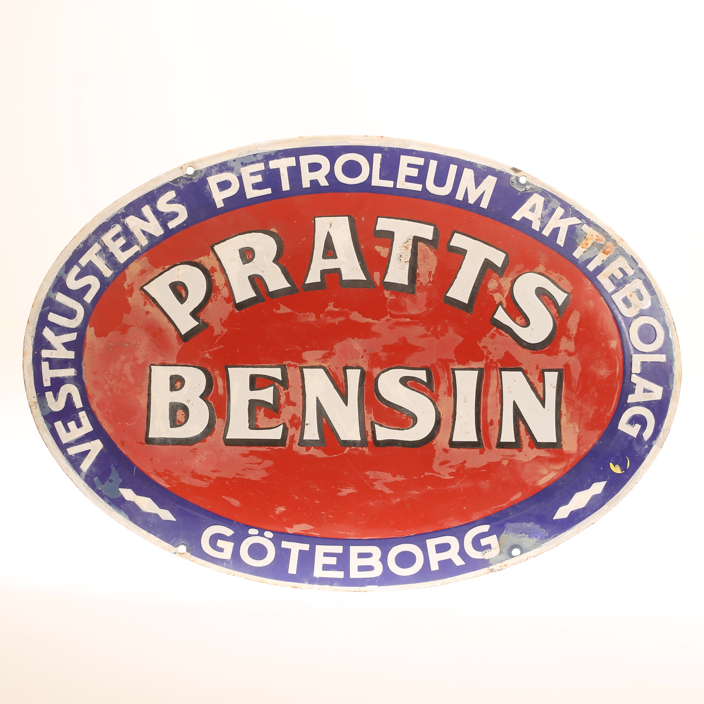 REKLAMSKYLT, emalj, "Pratts Bensin", 1900-talets första hälft.