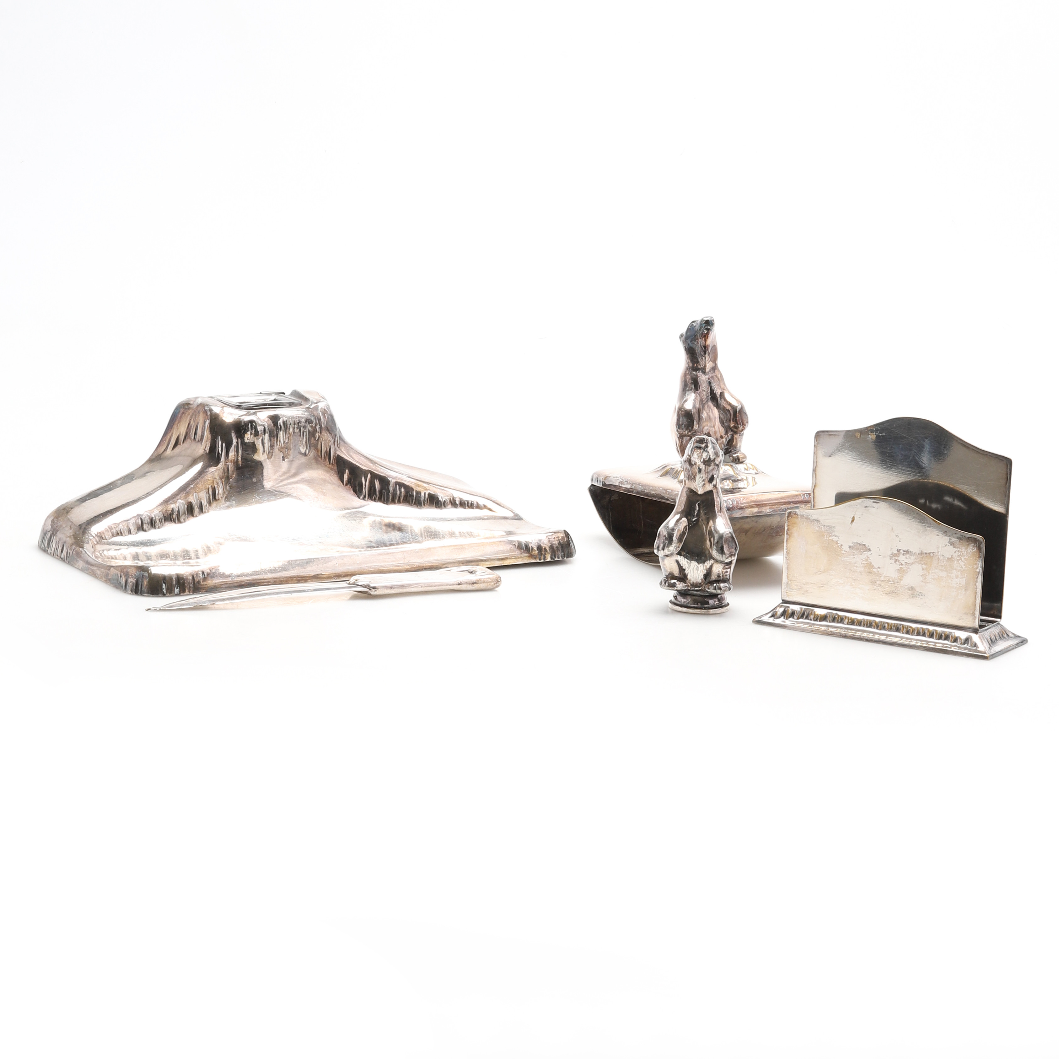 SKRIVSET, 5 delar, nysilver, märkt M&TB, jugend.