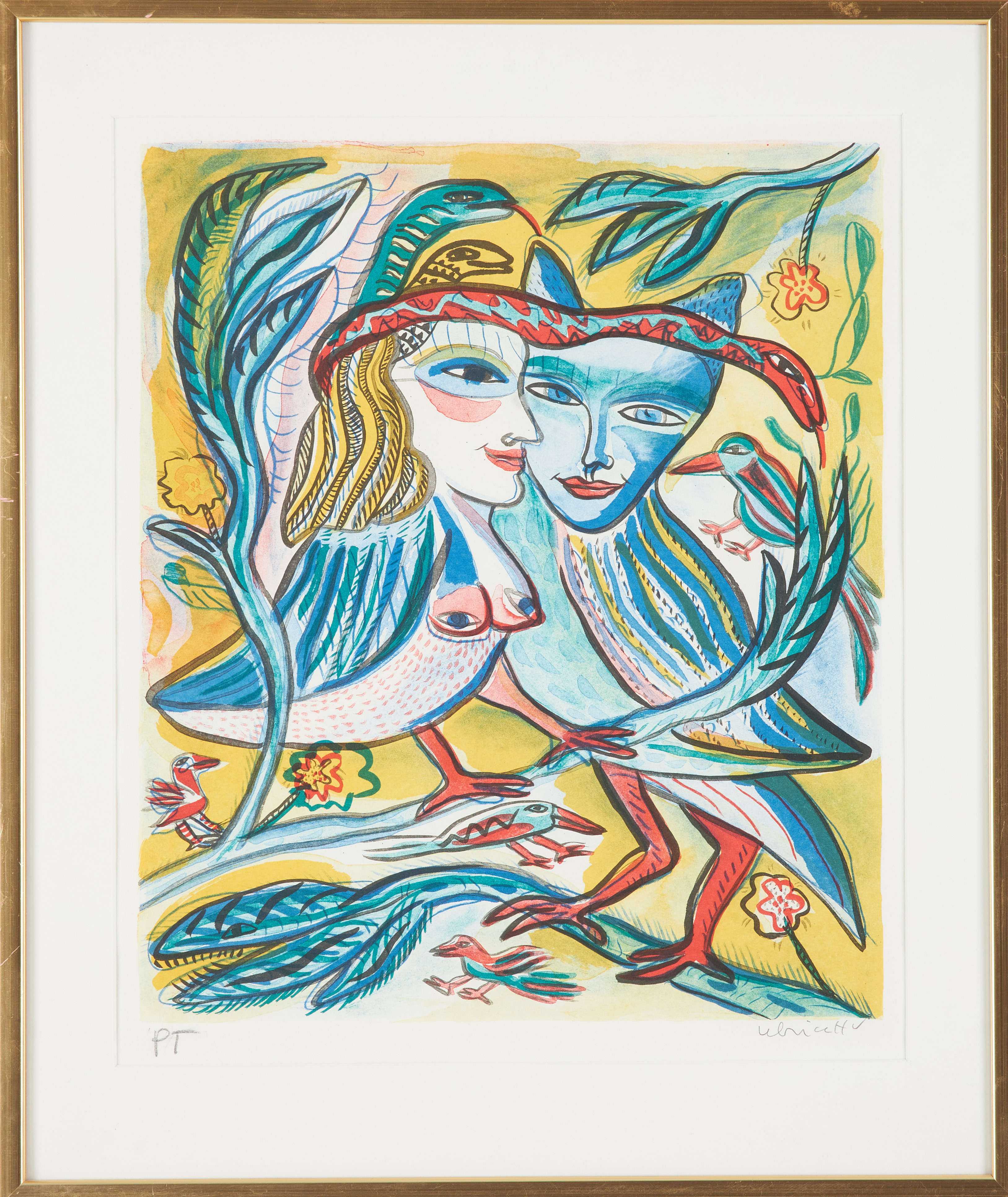 ULRICA HYDMAN-VALLIEN. "Adam och Eva", färglitografi, signerad, provtryck.