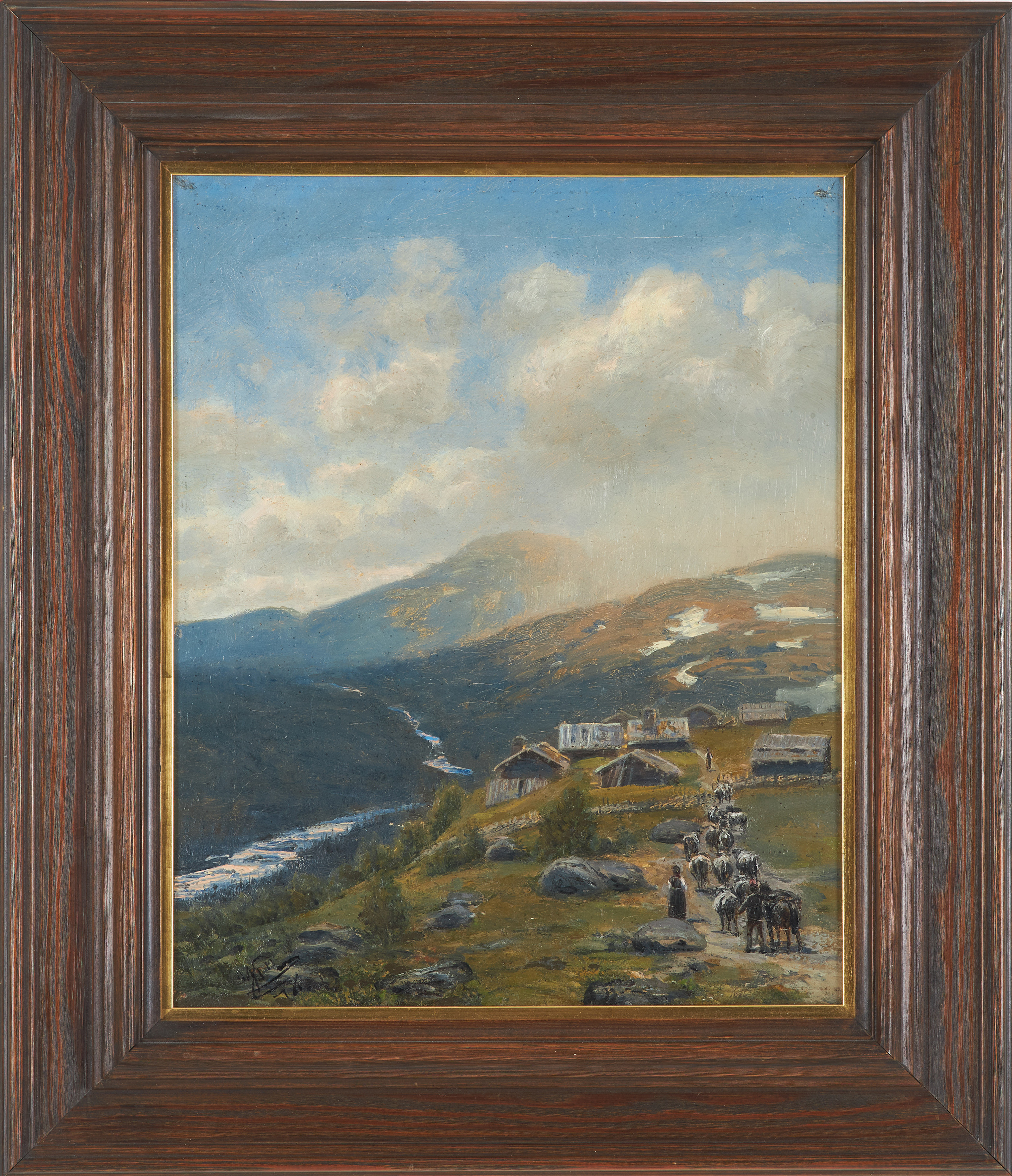 JOHAN TIRÉN. Landskap med gård, olja på duk, signerad och daterad 1876.