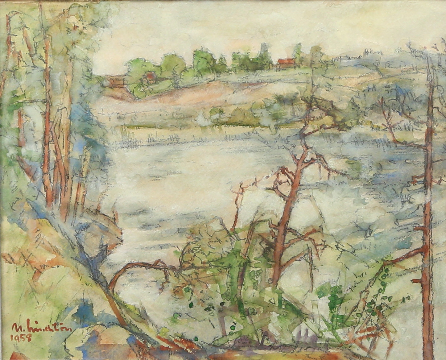 MARTIN LINDSTRÖM. akvarell, signerad.