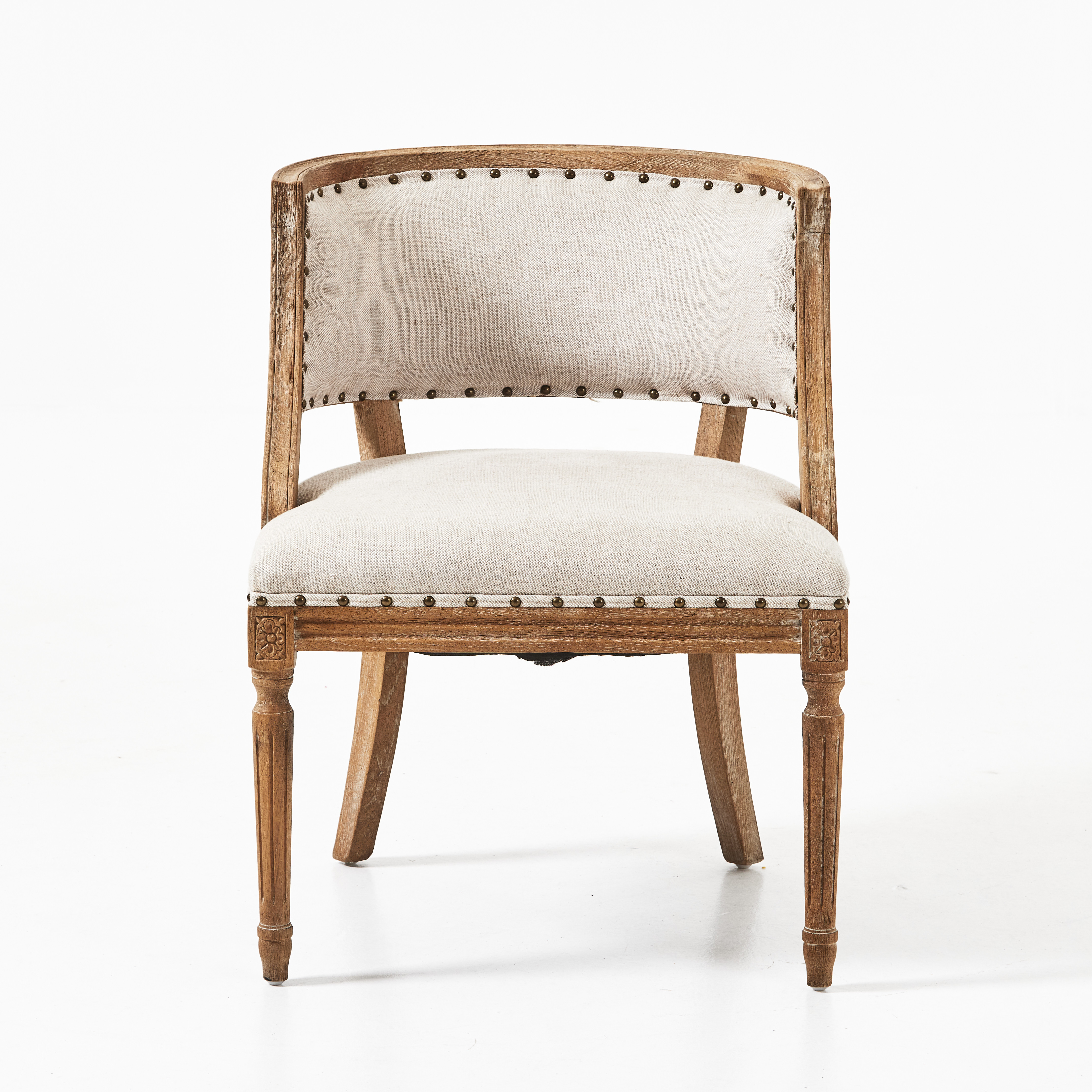 KARMSTOL, Artwood, etikettmärkt, skuren dekor, klädd i linnetyg, gustaviansk stil, samtida.