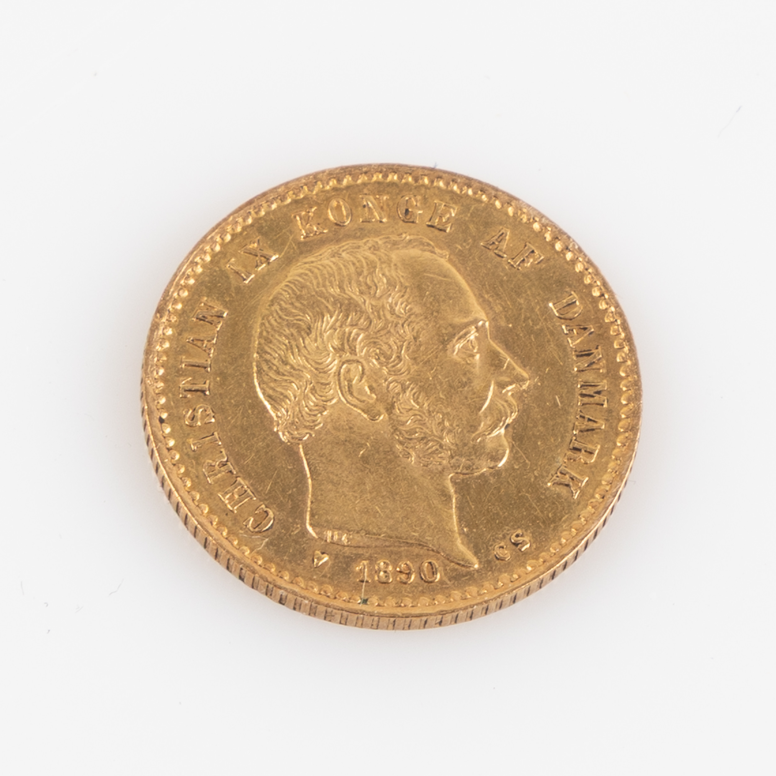 MYNT, 21,6 k guld, 10 kroner, Christian IX, Konge af Danmark, 1890, gravör Harald Conradsen (HC), myntmästare Vilhelm Buchard Poulsen (VBP).