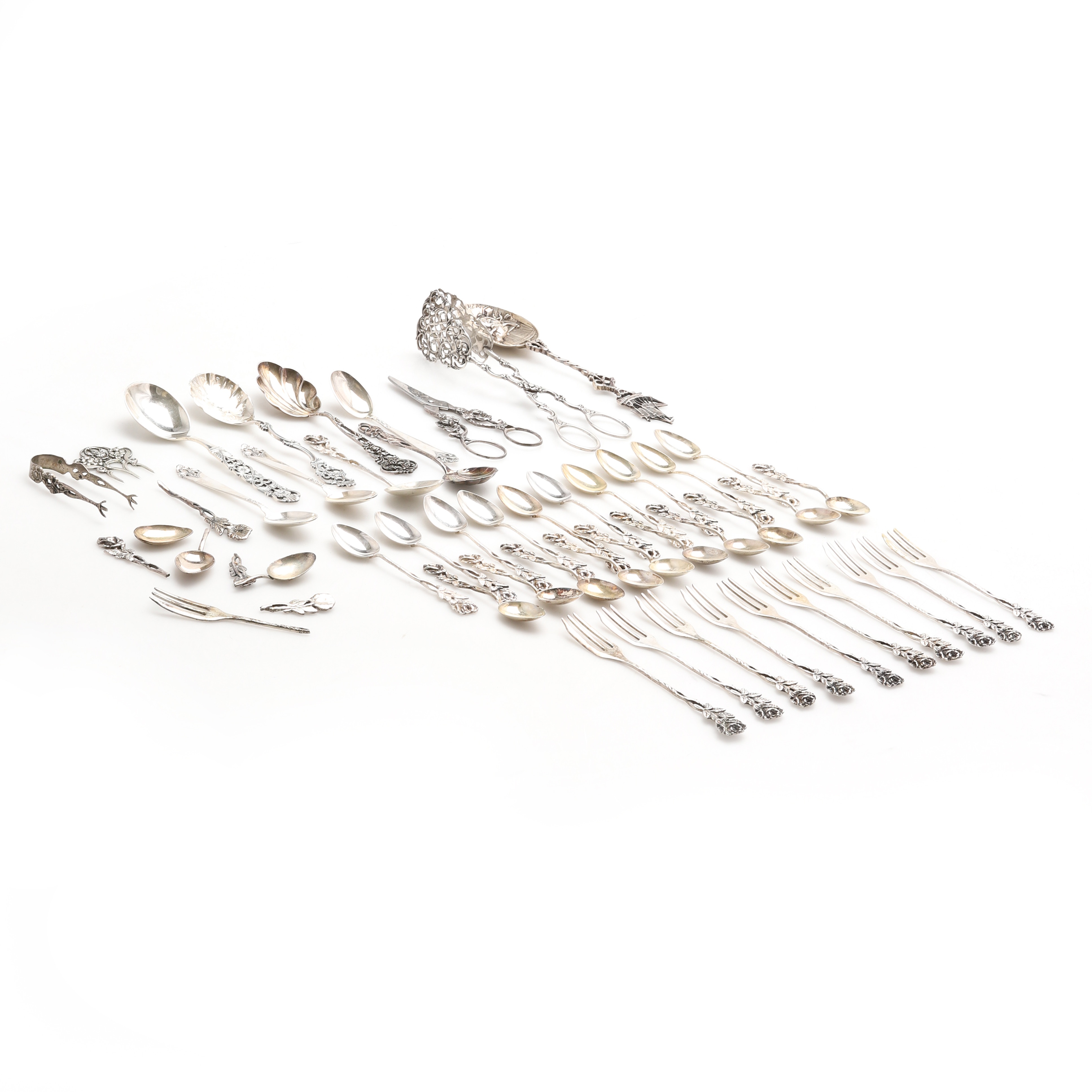 PARTI SKEDAR MM, ca 50 delar, silver, bl a Sverige och Norge, 1900-tal.