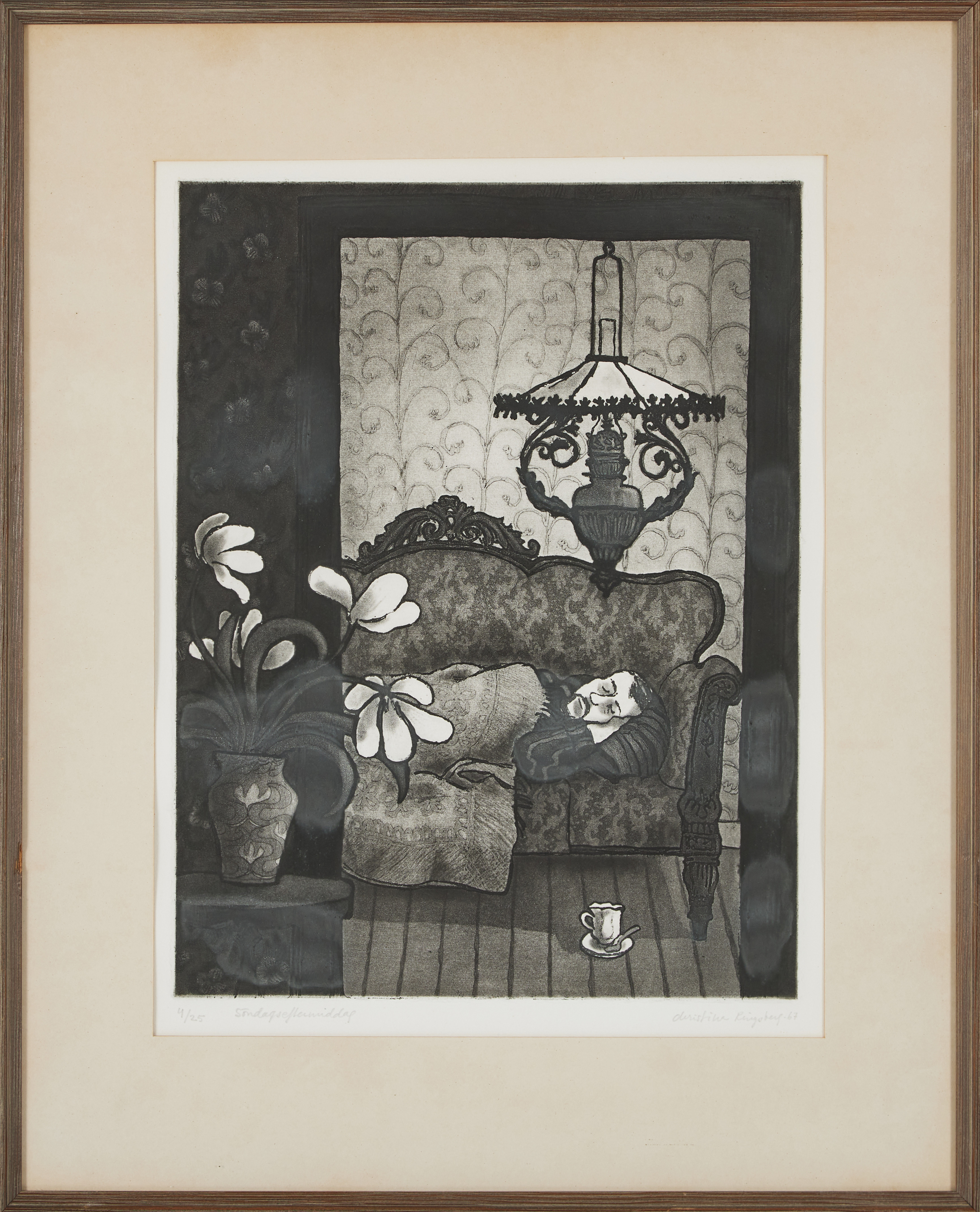 CHRISTINA RINGSBERG. "Söndagseftermiddag", etsning, numrerad 4/25, signerad och daterad -67.